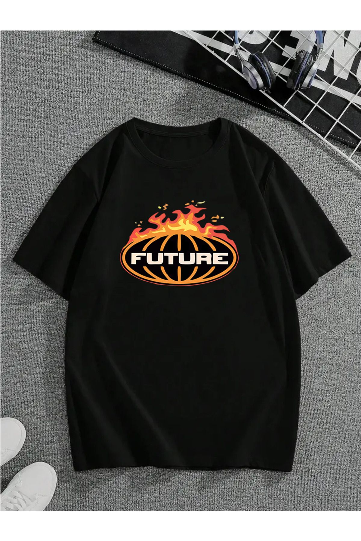 MODA Unisex Oversize Kalıp Future Baskılı T-Shirt