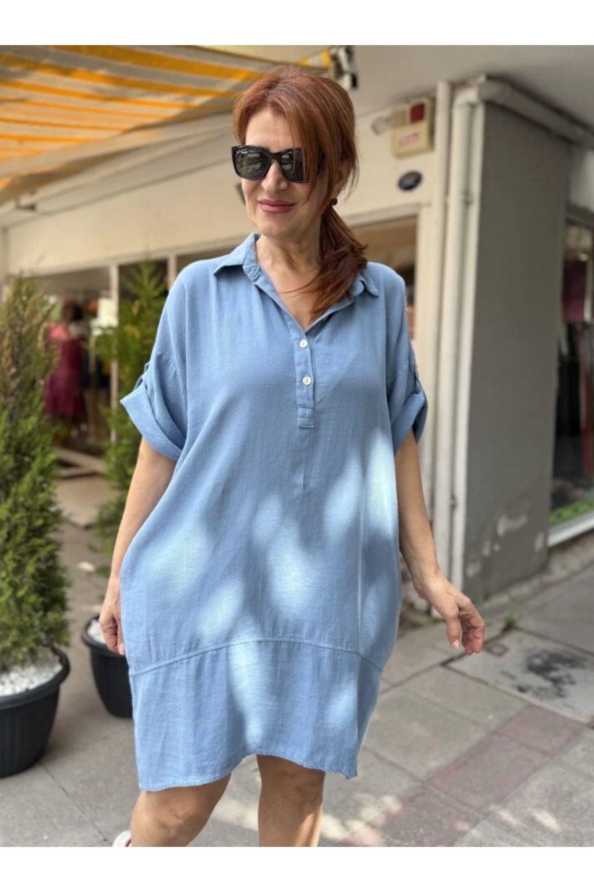 DenizEge Jackie Pamuk Elbise/Tunik Mavi