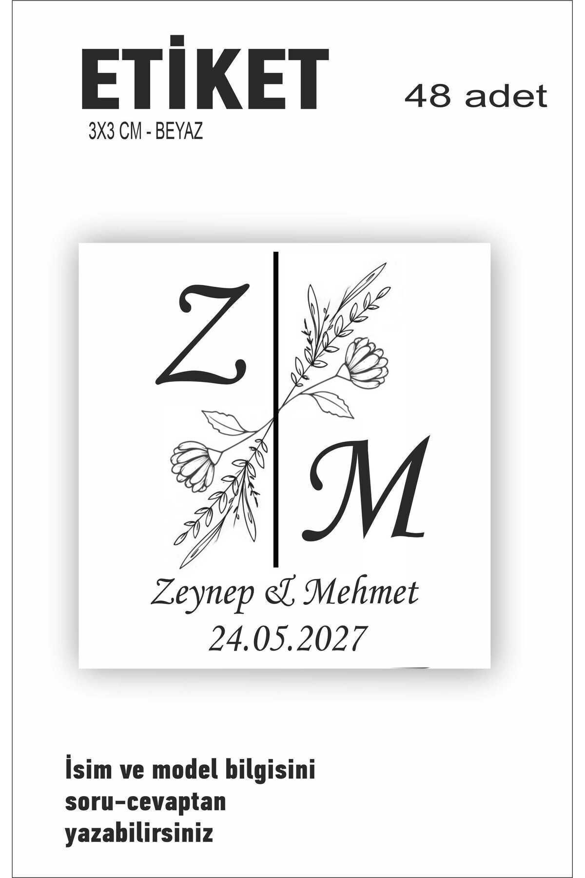 HEDİYE35 İsme Özel Nişan Söz Nikah Kına Etiketi 3cm 48 Adet Etiket