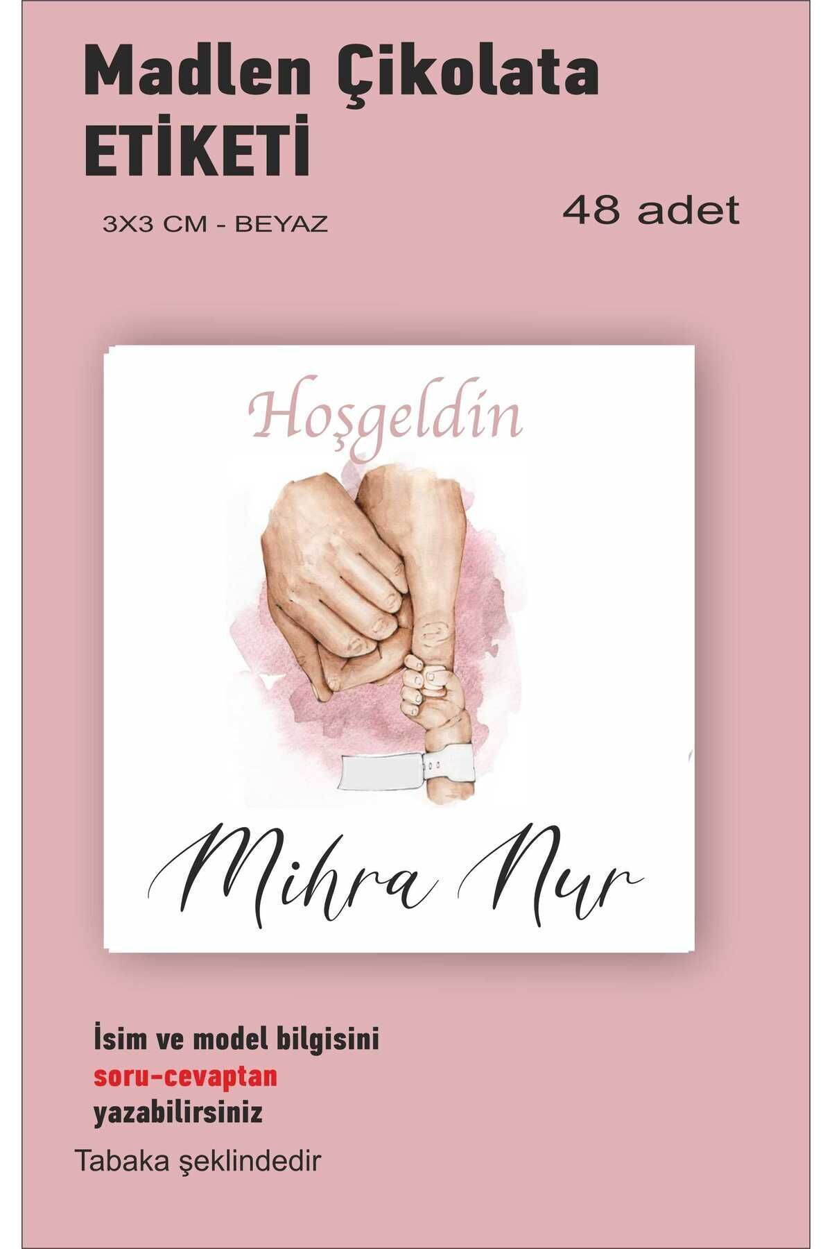HEDİYE35 İsme Özel Doğum Günü Babyshower Hoşgeldin Bebek Etiketi 3cm 48 Adet EtiketT