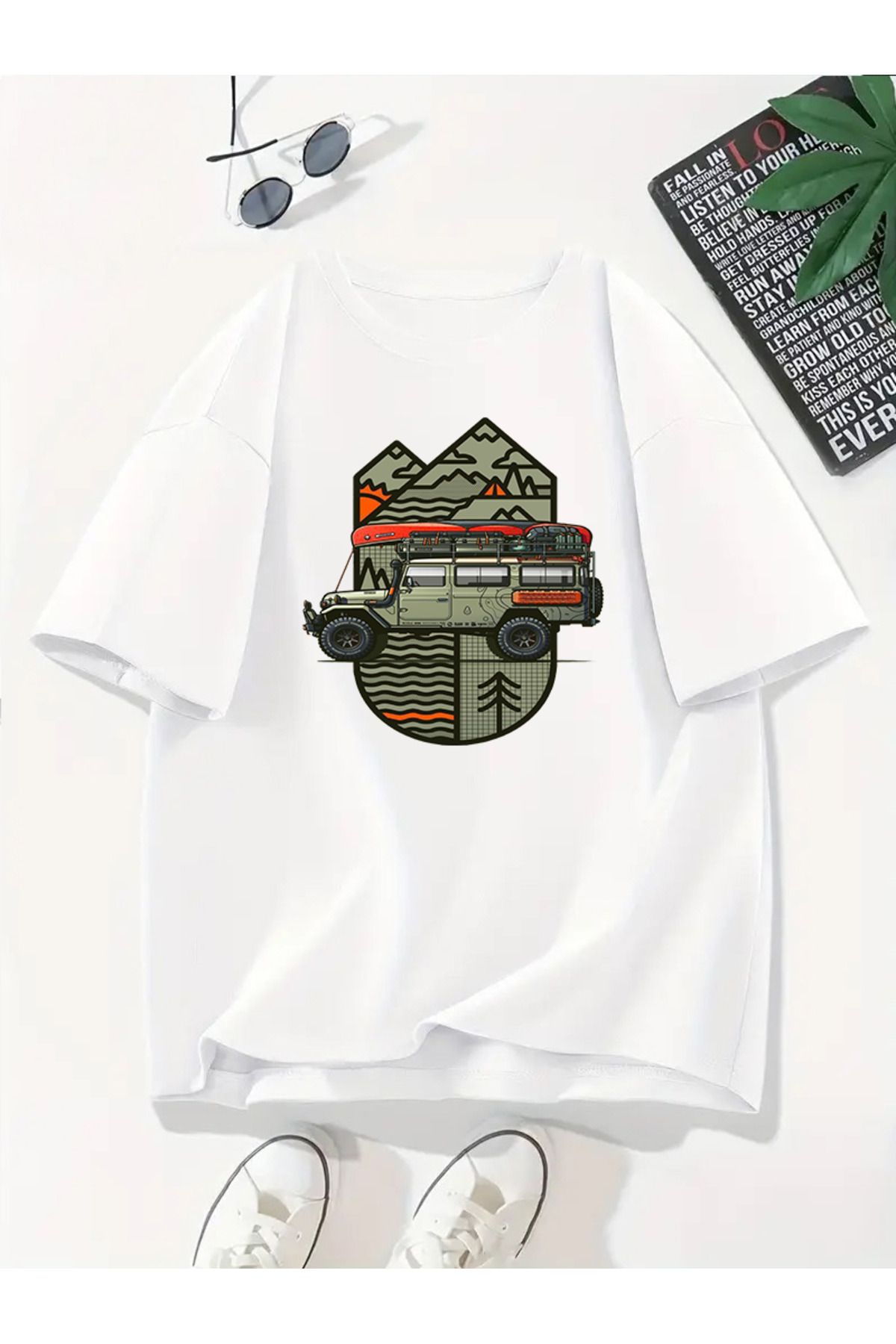 MODA Unisex Oversize Kalıp Jip Baskılı T-Shirt