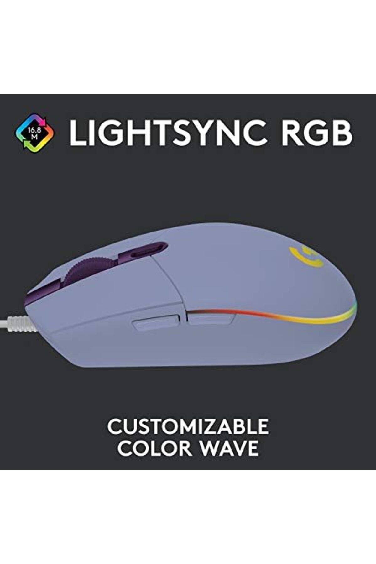 logitech-ماوس الألعاب السلكي Logitech G203 LIGHTSYNC - دقة 8000 نقطة في البوصة، أزرار قابلة للتخصيص، موجات ألوان RGB - فاتح 4