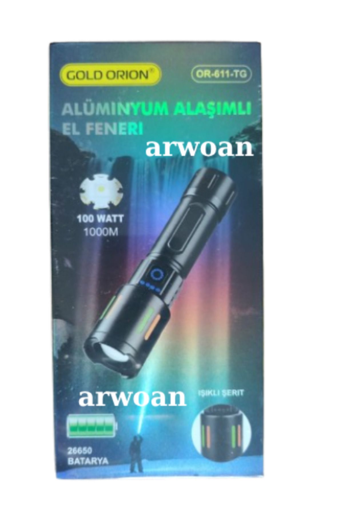 ARWOAN Gold Orion OR-611-TG Alüminyum Alaşımlı El Feneri - 100 Watt, 1000 Metre