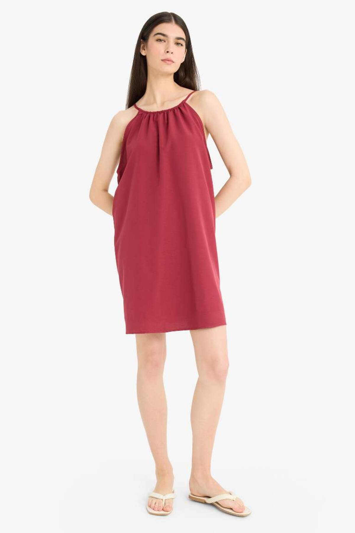DeFacto Yeni Sezon Yuvarlak Yaka Terry Cotton Mini Plaj Elbisesi-fall İn Love