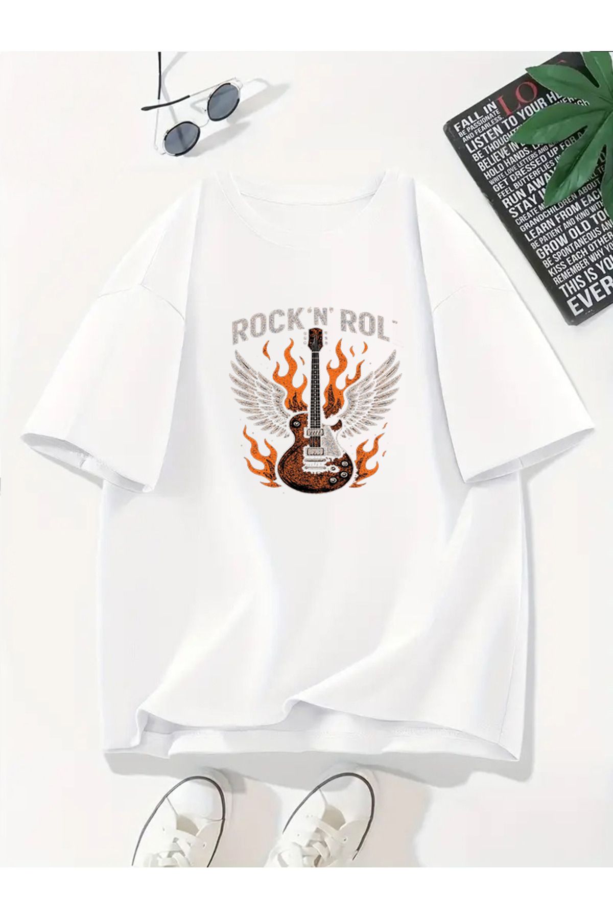 MODA Unisex Oversize Kalıp Rock'N Roll Baskılı T-Shirt