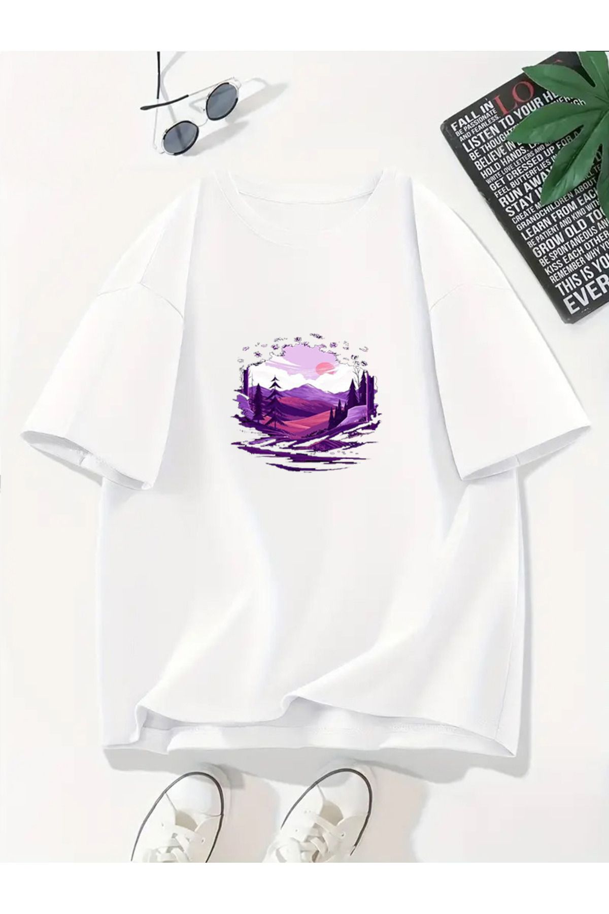 MODA Unisex Oversize Kalıp Manzara Baskılı T-Shirt