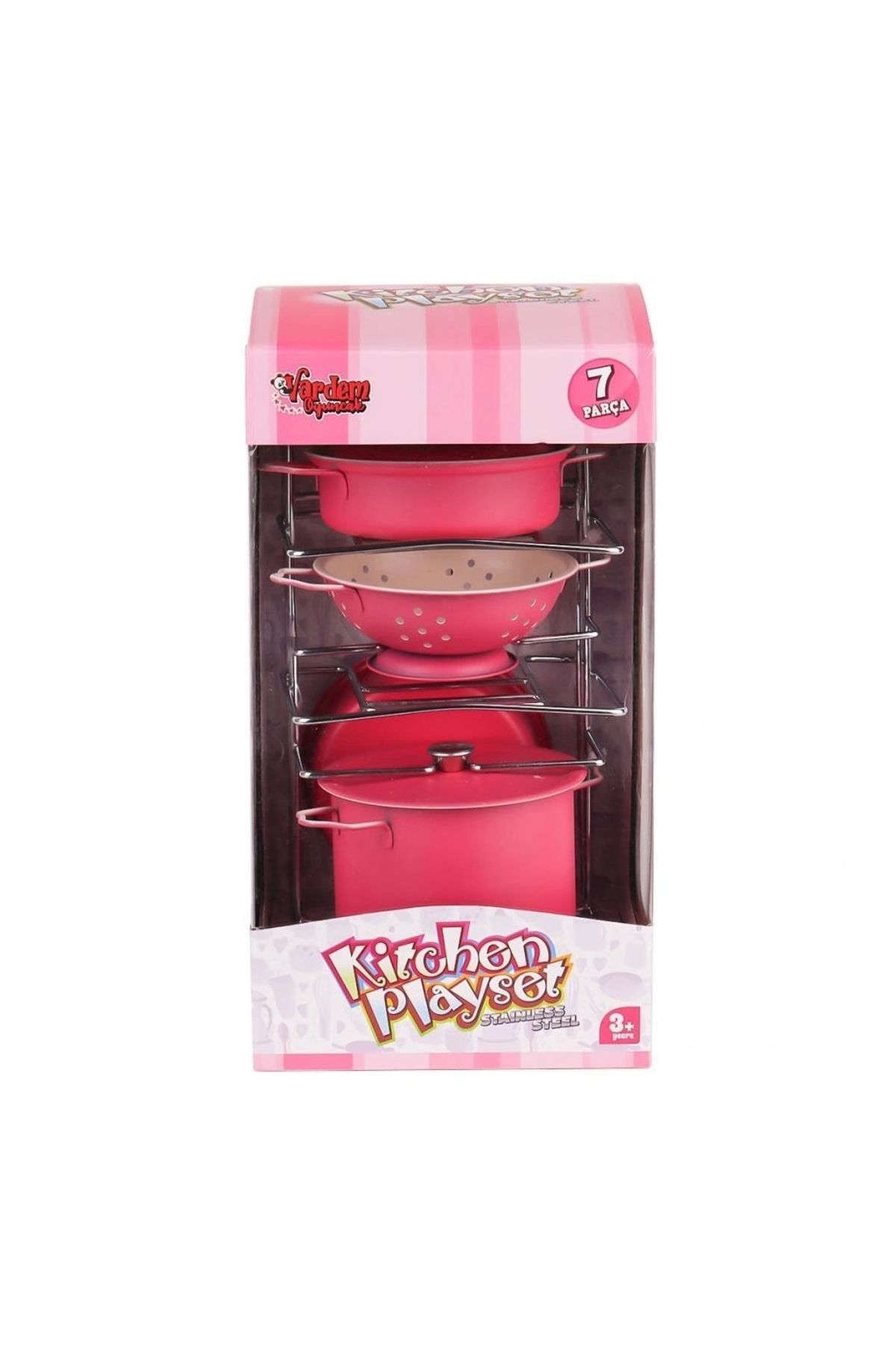OurStyles ATF-683G-6 Raflı Pembe Emaye Tencere Tava Seti 7 Parça -Vardem