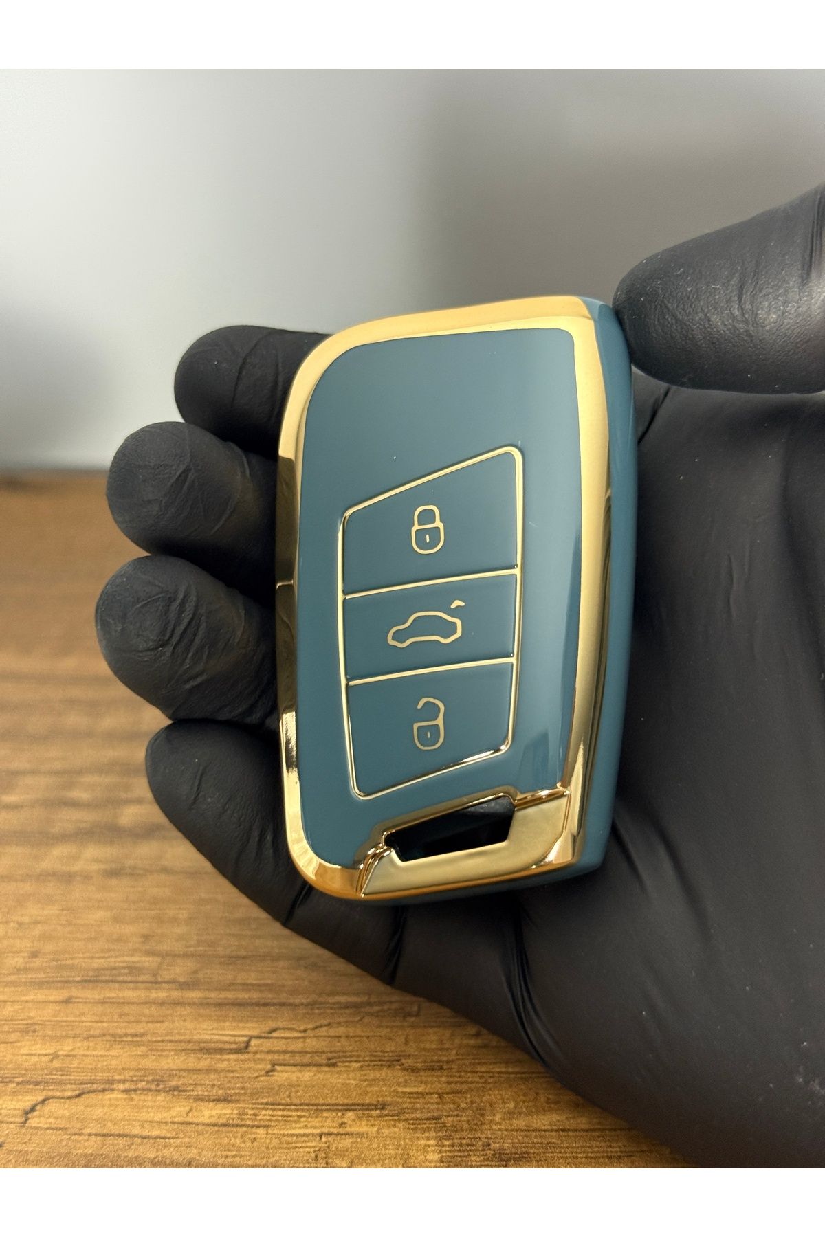 Mavi Keys Volkswagen Passat Skoda Oktavia Superb Seat Smart 3 Düğmeli Silikon Anahtar Koruma Kılıfı Gri Renk