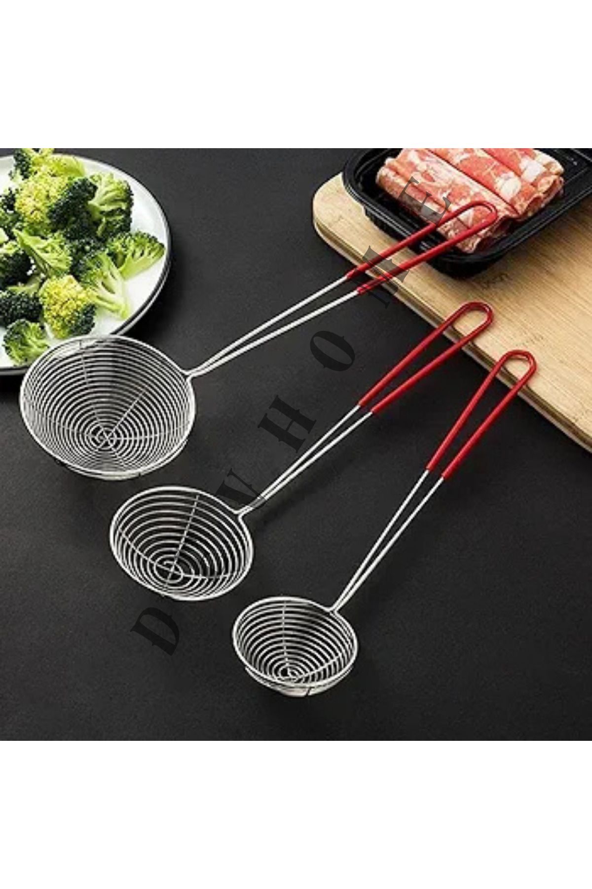 Kent Pazarı Paslanmaz Çelik 3'Lü Süzgeç Seti-Paslanmaz Tel Süzgeç - (6.5 CM- 8 CM- 9.8 CM) Süt, Makarna Süzgeci