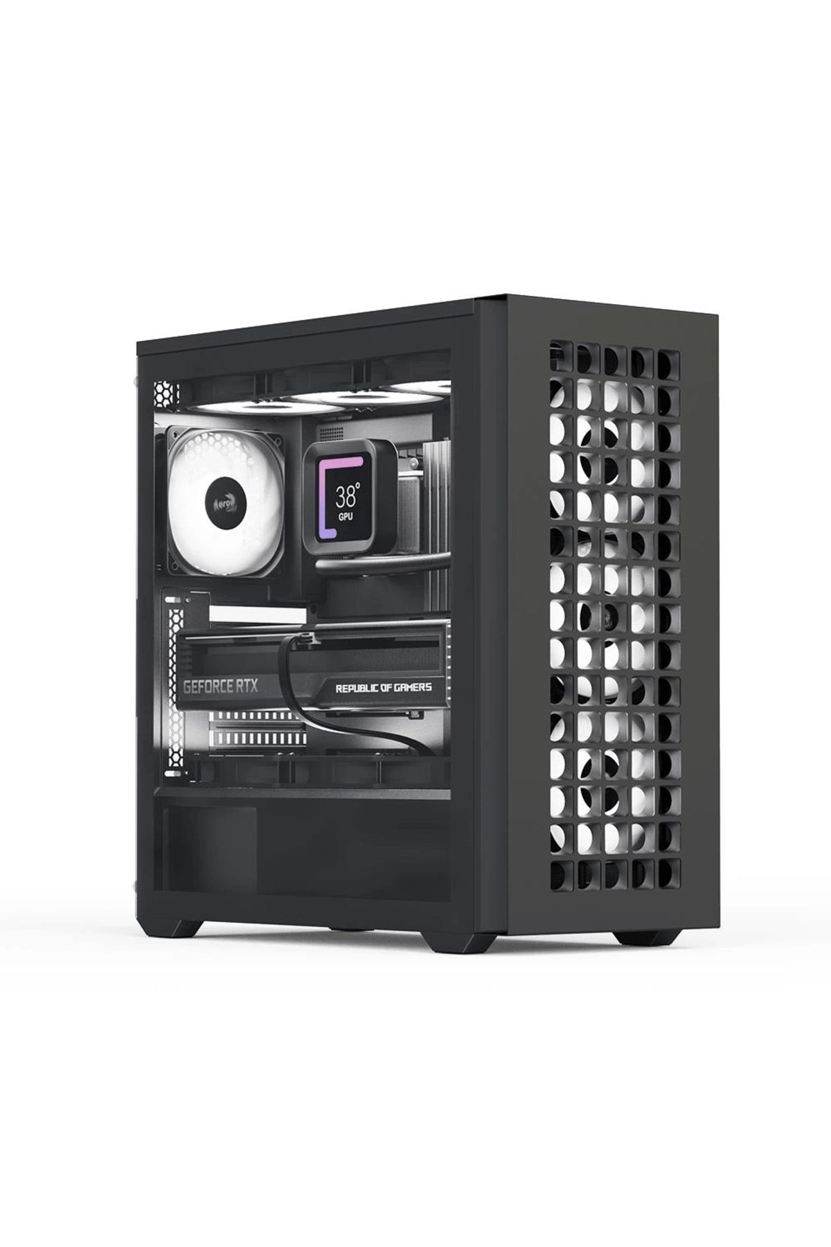 AEROCOOL D502A 4x12cm A-RGB Fanlı, Şık Mesh Ön Panel, Tempered Cam Yan Panel, USB Type-C, ATX