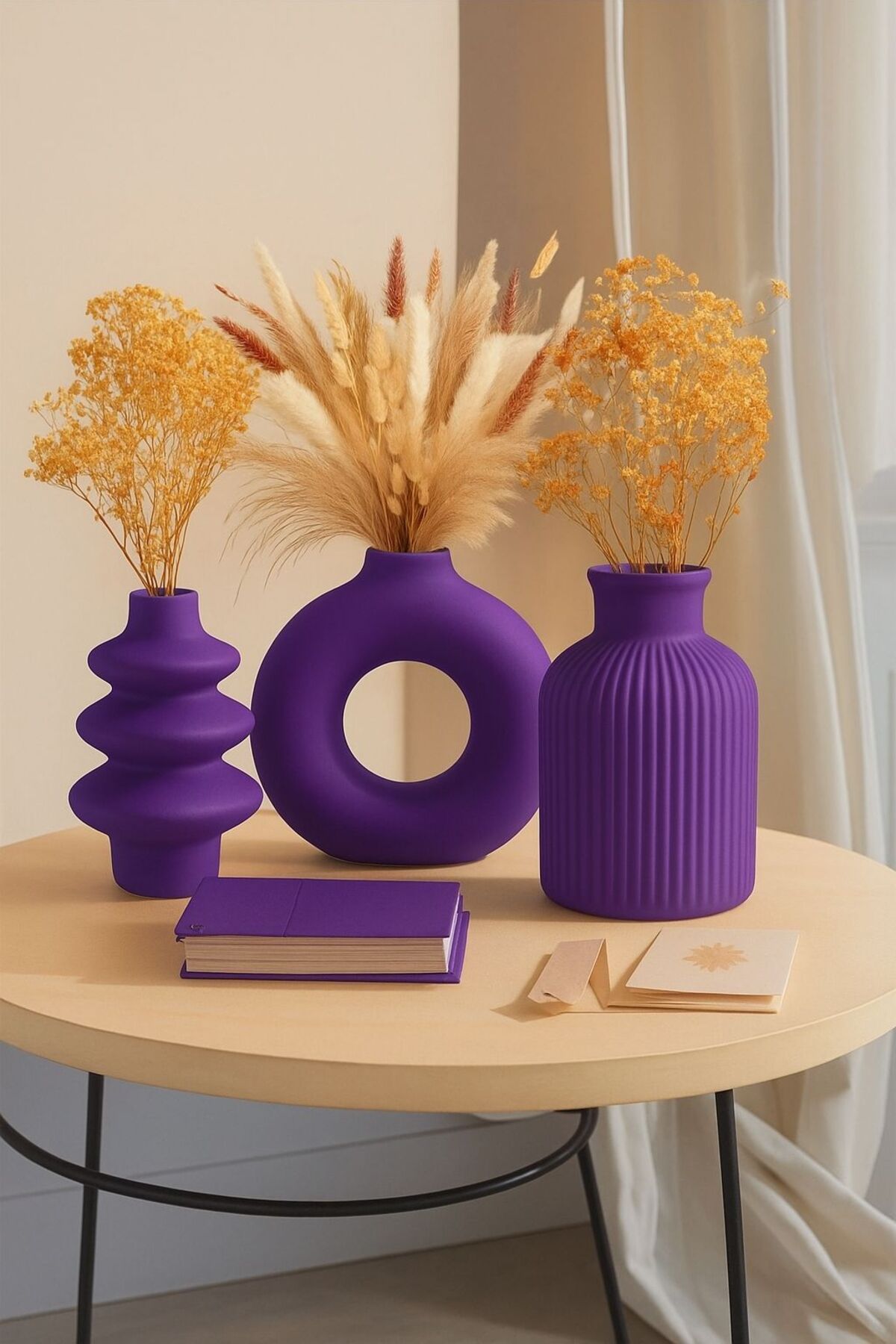 Omerella 3lü İskandinav Tarzı Bohem Vazo Hediyelik Pinterest Pampas Vazosu Set Vazo Dekoratif Eşya Mor