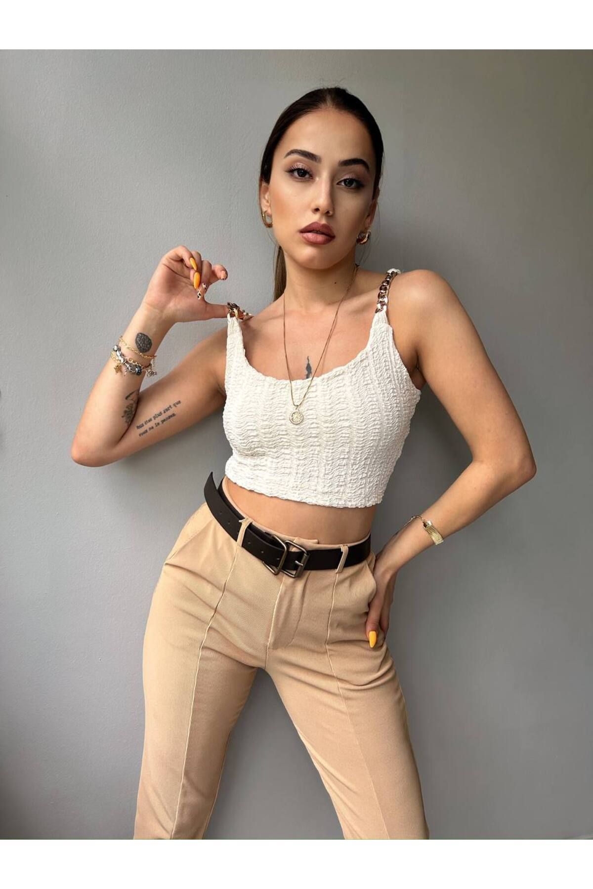 meirah butik Bubble Zincir Askılı Crop