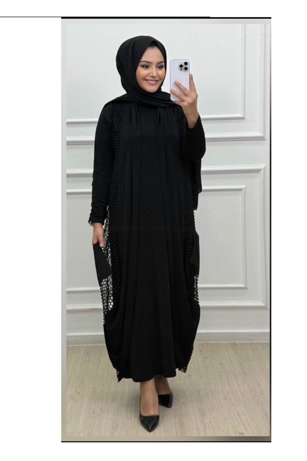 CELTMODA Kadın Fileli Yelek Sandy Elbise Takım - Siyah