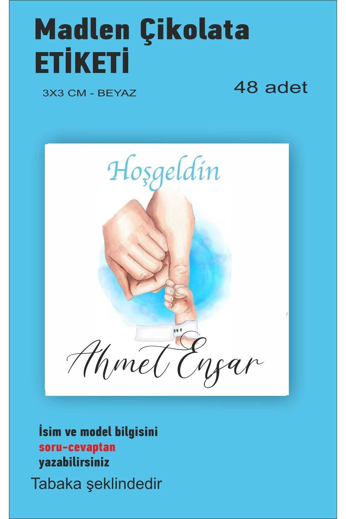 HEDİYE35 İsme Özel Doğum Günü Babyshower Hoşgeldin Bebek Etiketi 3cm 48 Adet EtiketT