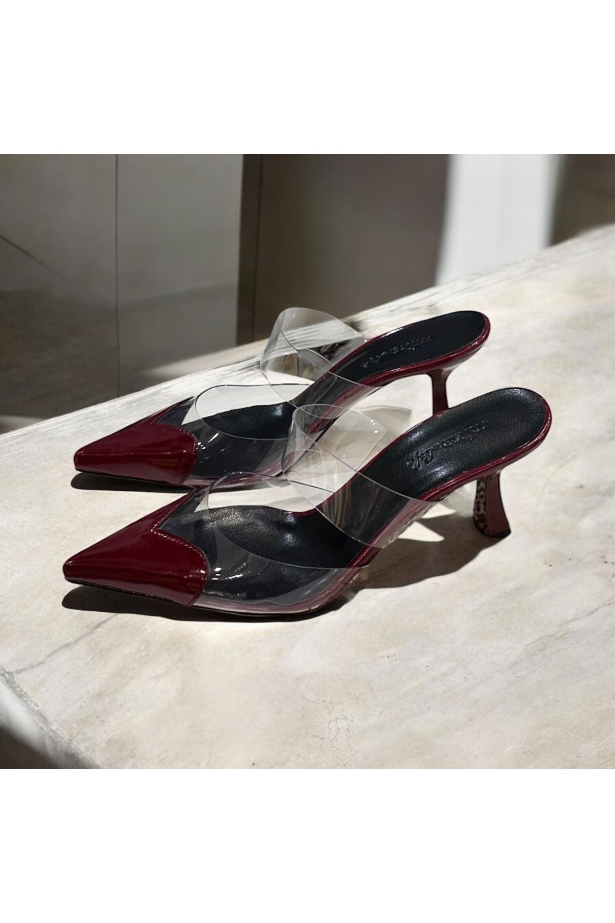 runa shoes kalp detay topuklu terlik şeffaf terlik