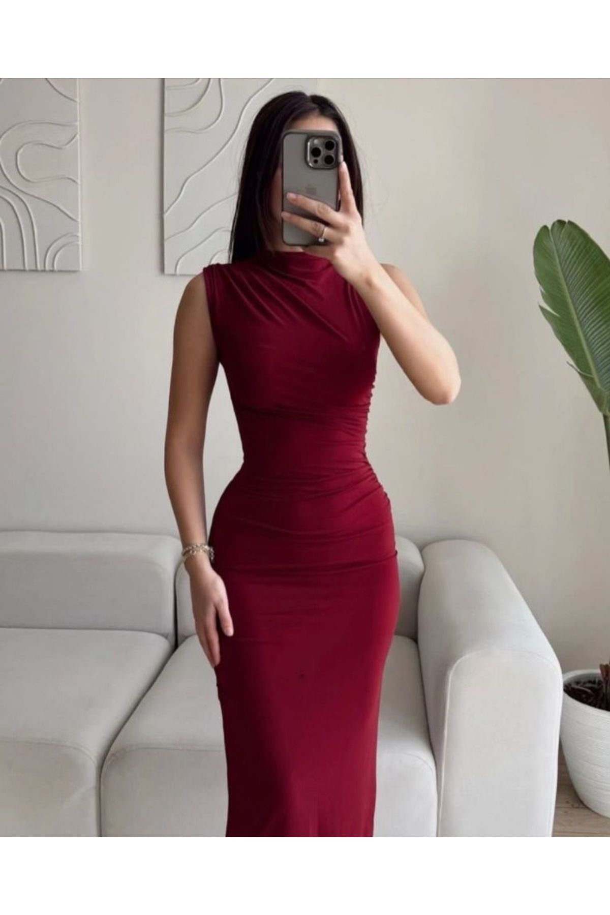 Tantana DRAPELİ ASTARLI ARKASI YIRTMAÇLI SANDY KUMAŞ ELBİSE