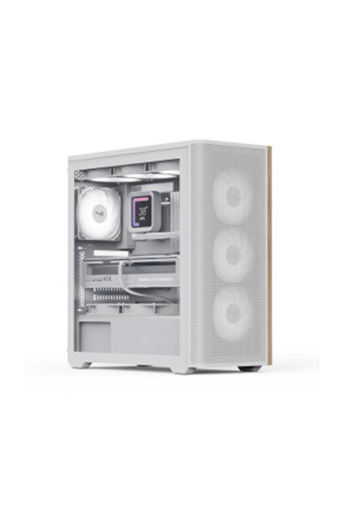 AEROCOOL AE D501A WH 4x12cm Fanlı Ahşap Ön Panel Tempered Cam Yan ve Mesh Ön Panel, USB Type-C,ATX