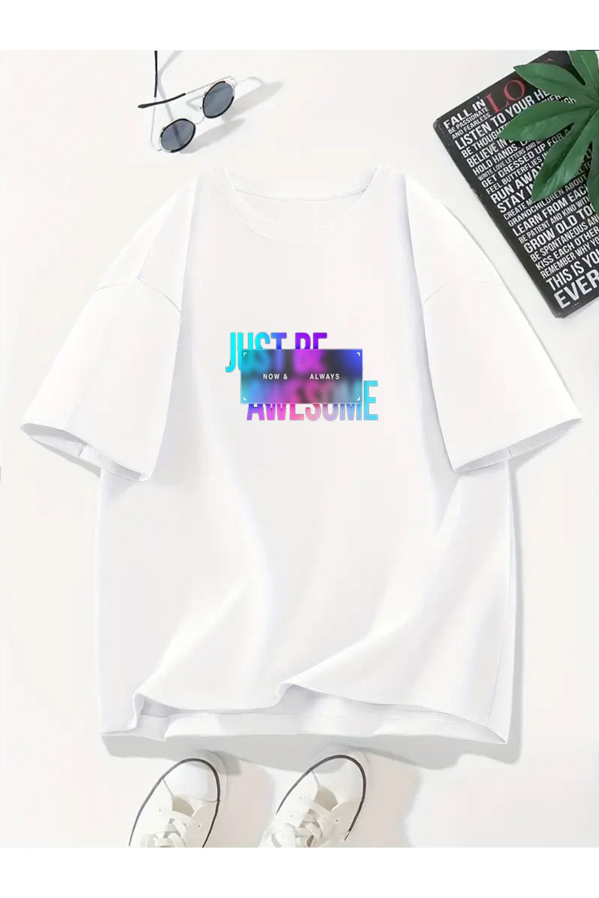 MODA Unisex Oversize Kalıp Just Be Baskılı T-Shirt