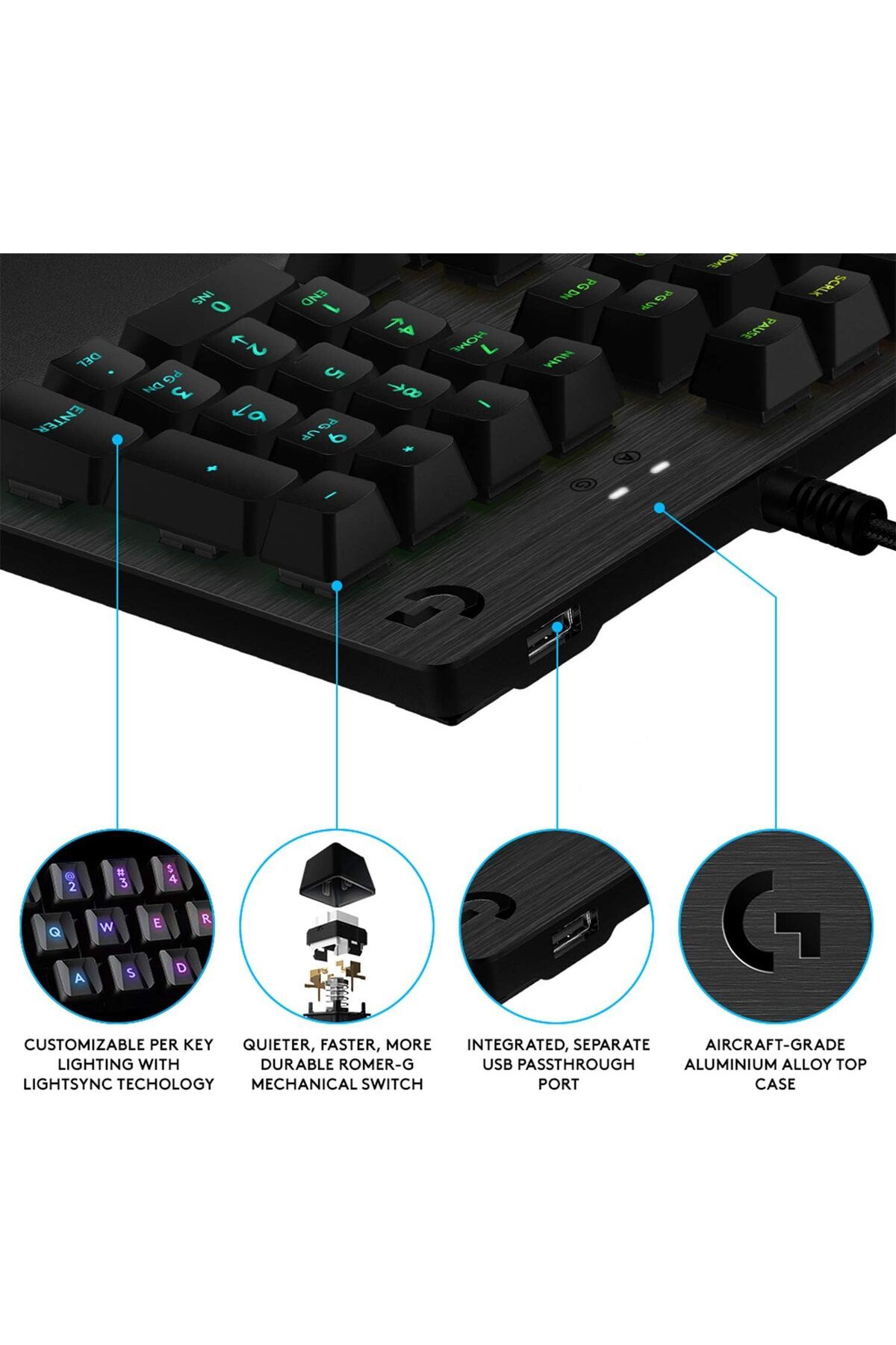 Logitech G-لوحة مفاتيح الألعاب الميكانيكية Logitech G512 Clicky، لون كربوني/أسود 5