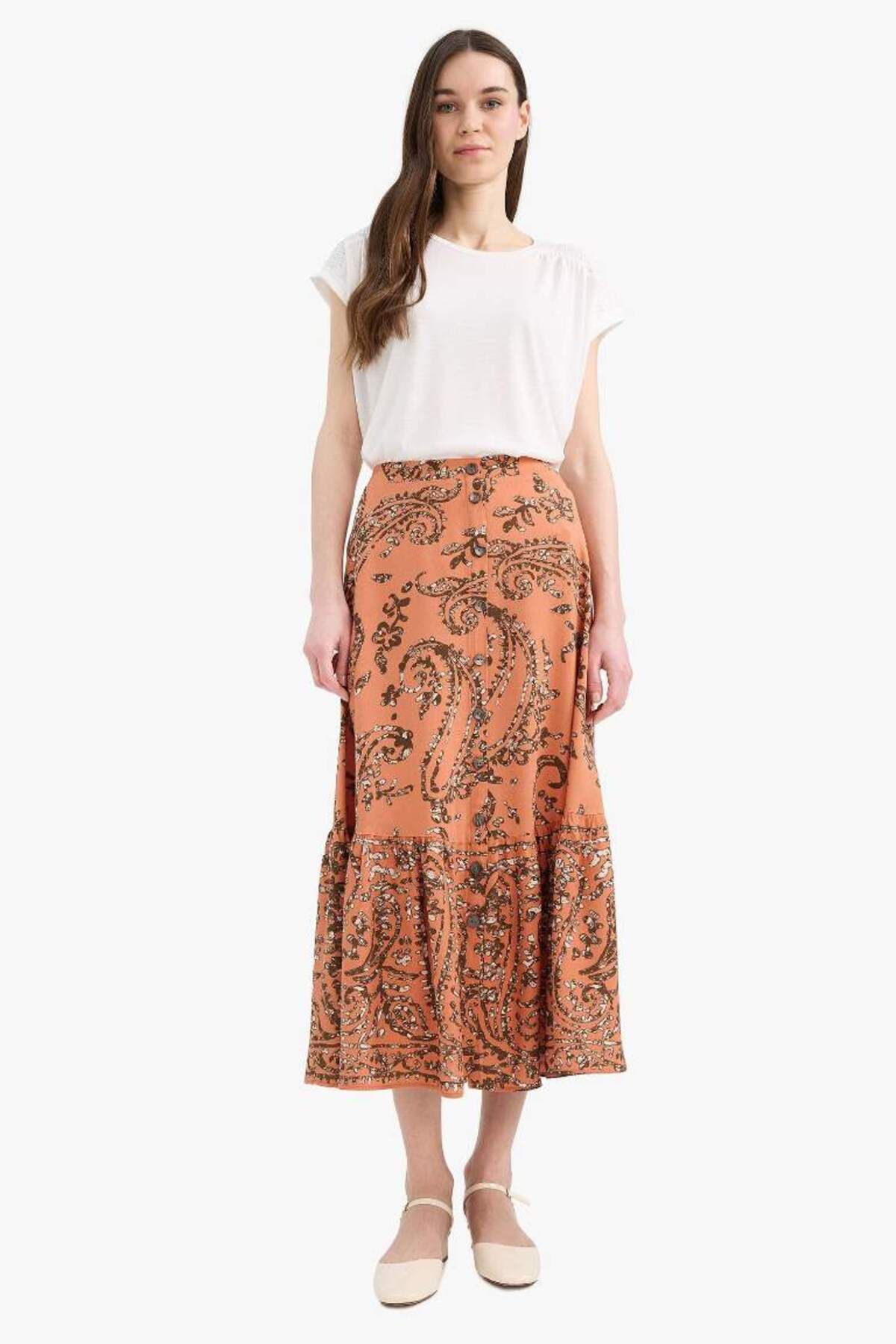 DeFacto-Regular Fit Stretch Waist Patterned Midi Skirt F1158Ax25Sm 2