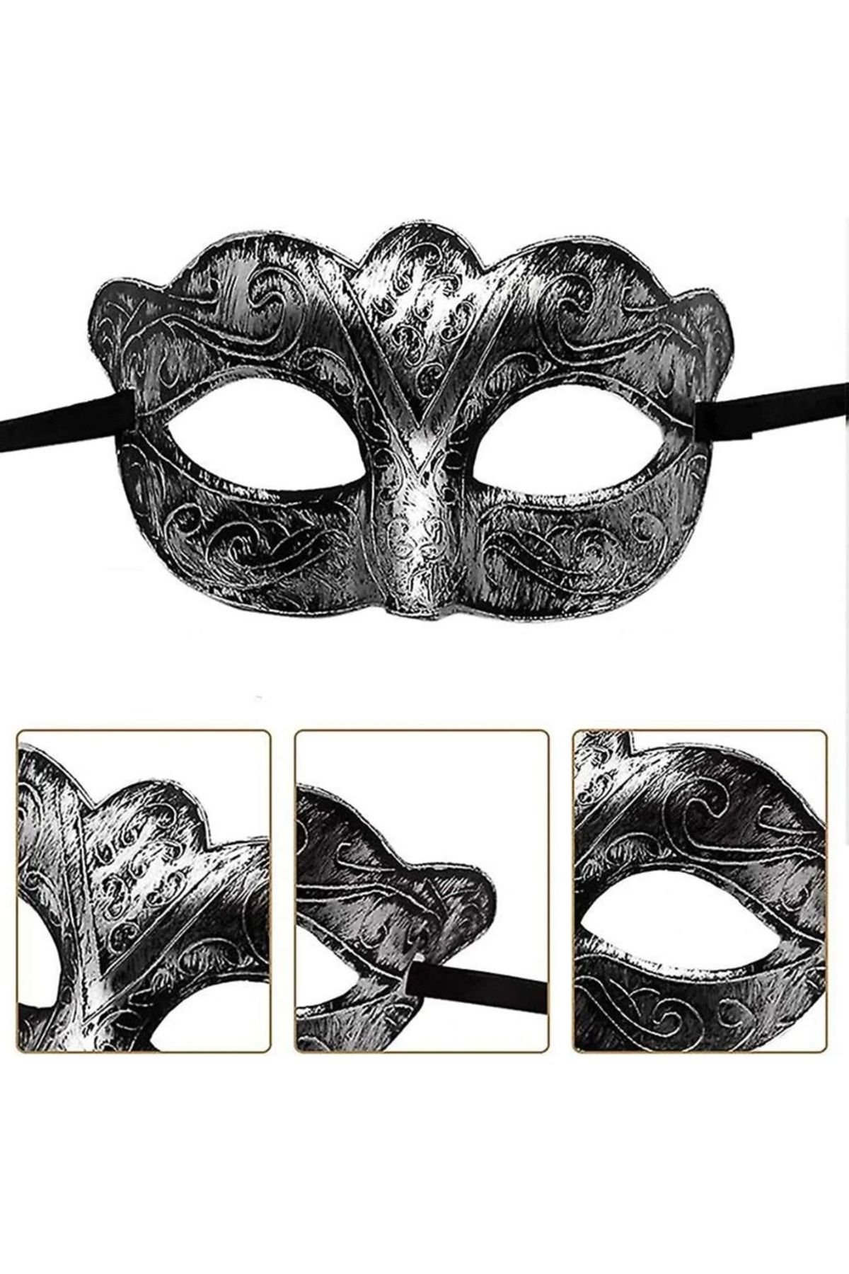OurStyles Maskeli Balo Antik Gri Gümüş Eskitilmiş Maske Balo Venedik