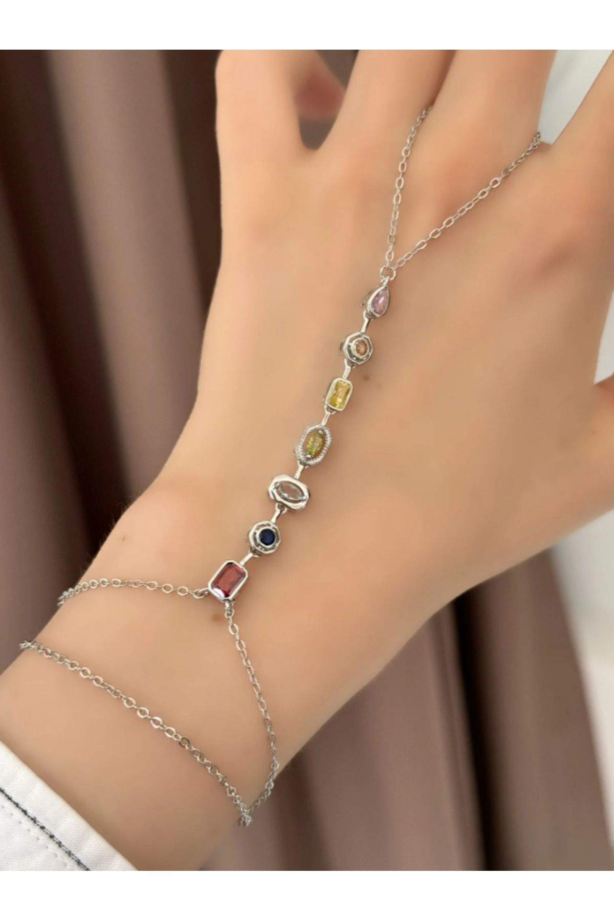 Ervalina Gümüş Rengi Ervalina Trend Renkli Taşlı Çelik Şahmeran