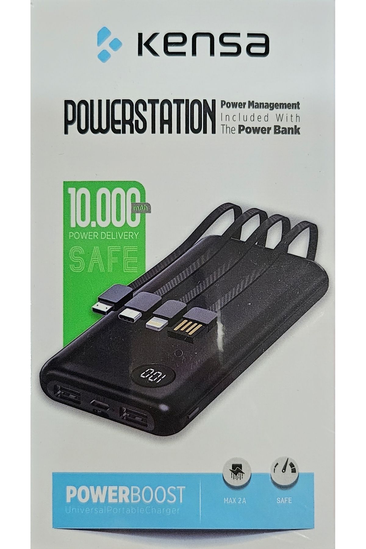 asc aksesuar 10.000 mAh kendinden 4 adet kablolu şarj göstergeli Powerbank.
