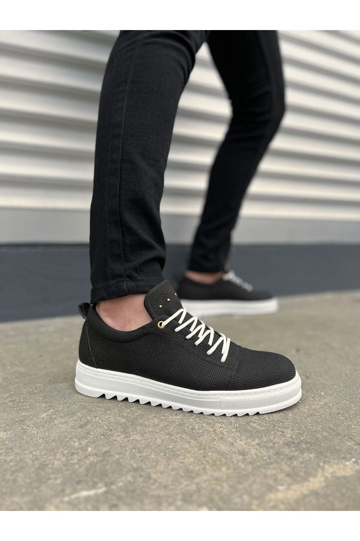 onlinebutik BY152 Cool Bağcıklı Keten Erkek Günlük Spor Klasik Ayakkabı KBT - Siyah