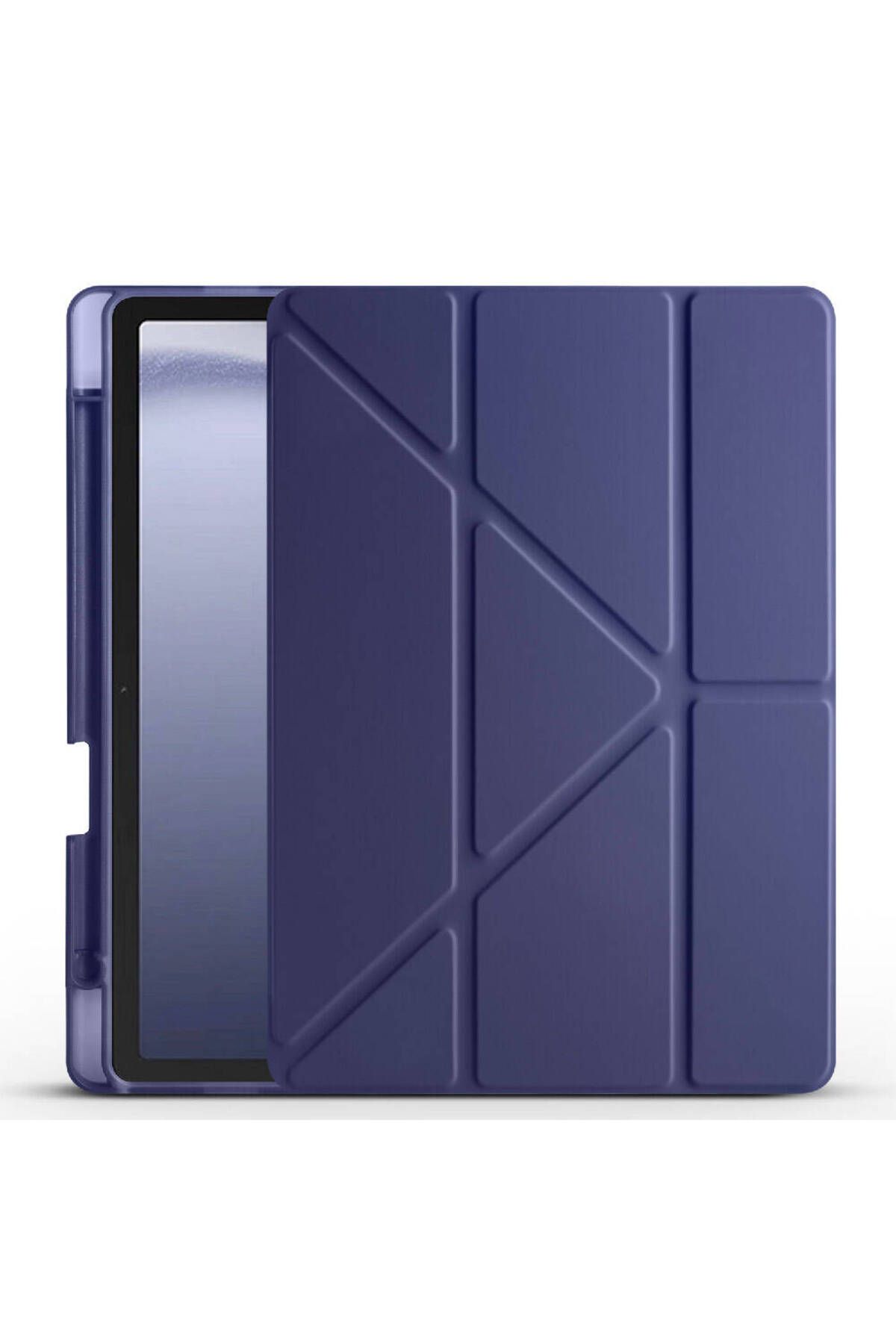 Teknodur Galaxy Tab A9 Kılıf Uyumlu TKDR Tri Folding Kalem Bölmeli Standlı Kılıf-Lacivert