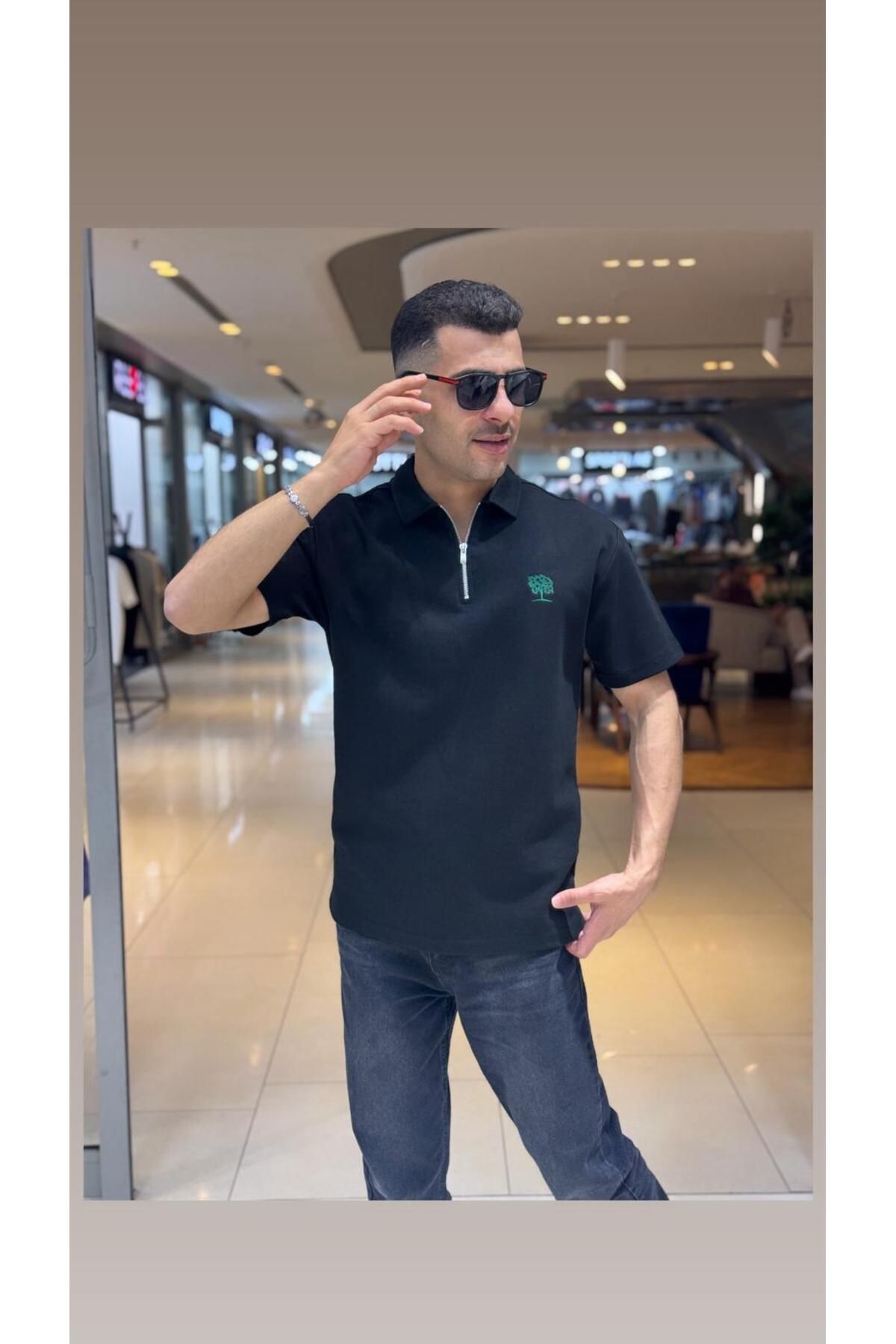 Fanolik Erkek Regular Yarım Fermuarlı Polo Yaka T Shirt Kısa Kollu