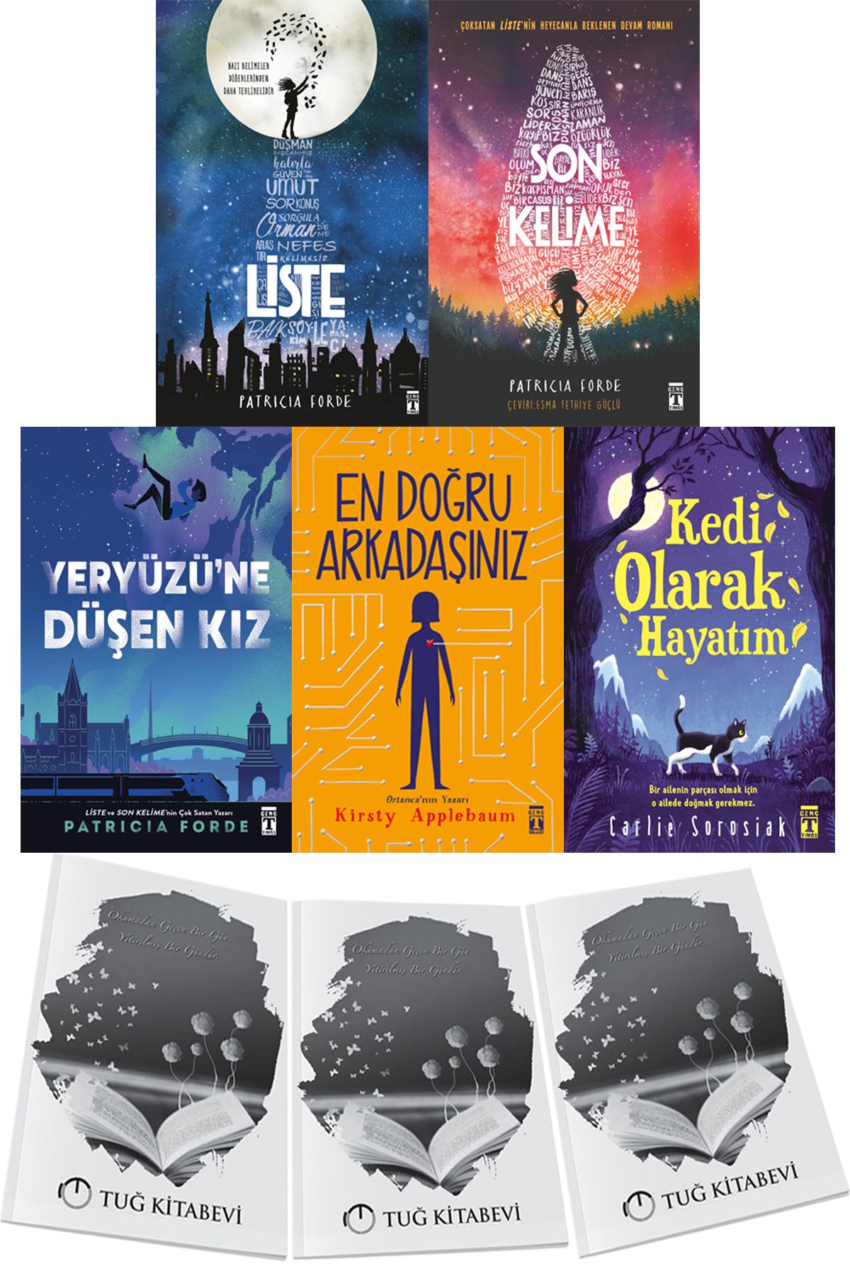 Genç Timaş Liste-Son Kelime-Yeryüzüne Düşen Kız-En Doğru Arkadaşınız-Kedi Olarak Hayatım 5li Set + Hediyeli