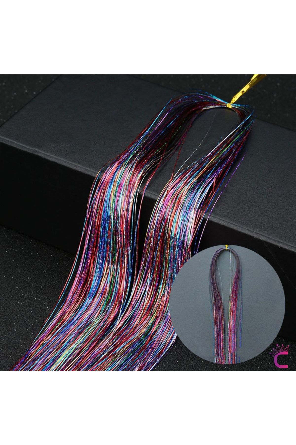 Cinderella Karışık Renkli Hair Tinsel Saç Simi 120cm - Simli Saç Aksesuarı Örme Postiş Saça Bağlanan Model