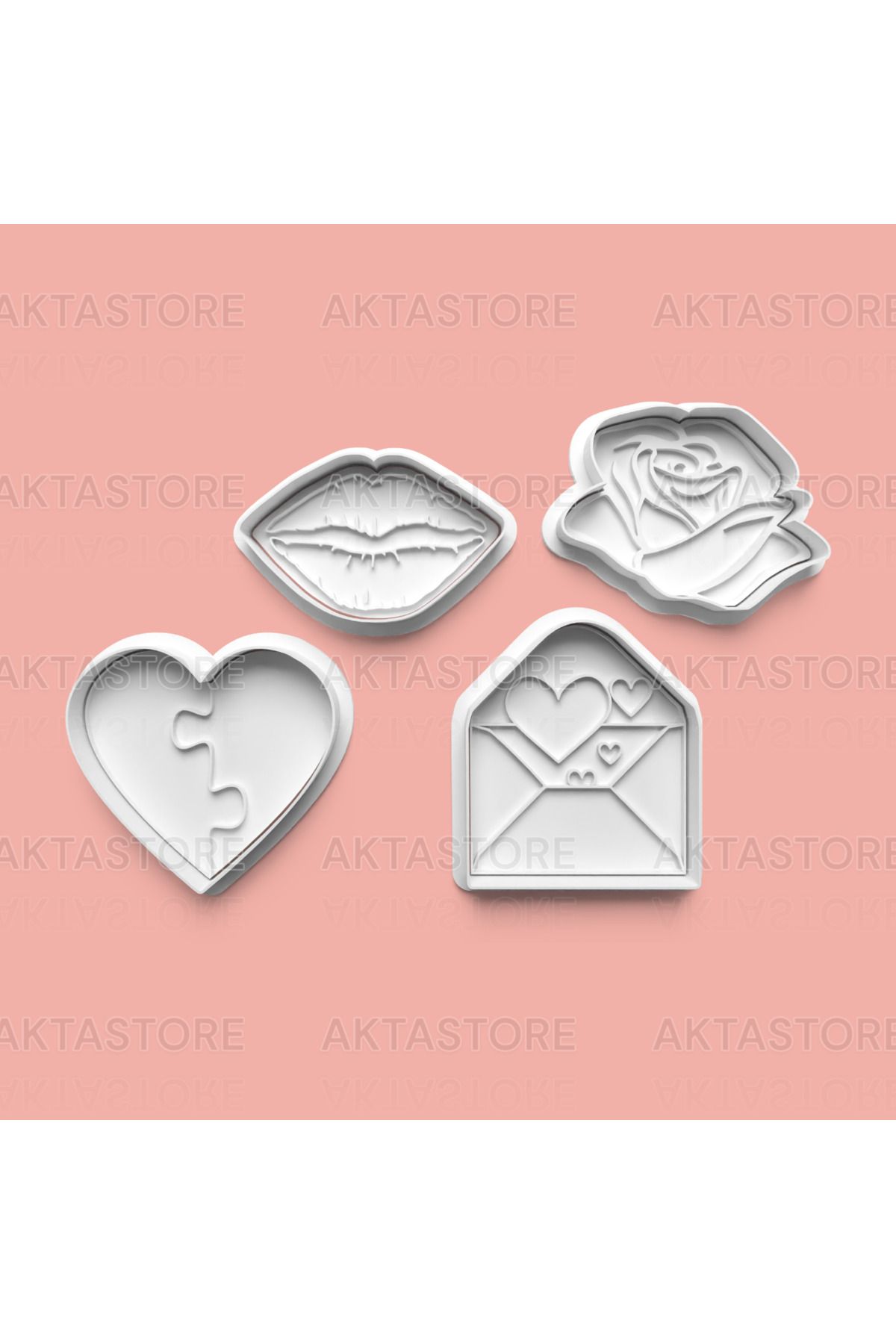 AKTASTORE Aşk Dolu Kurabiye Kalıbı 4'lü set