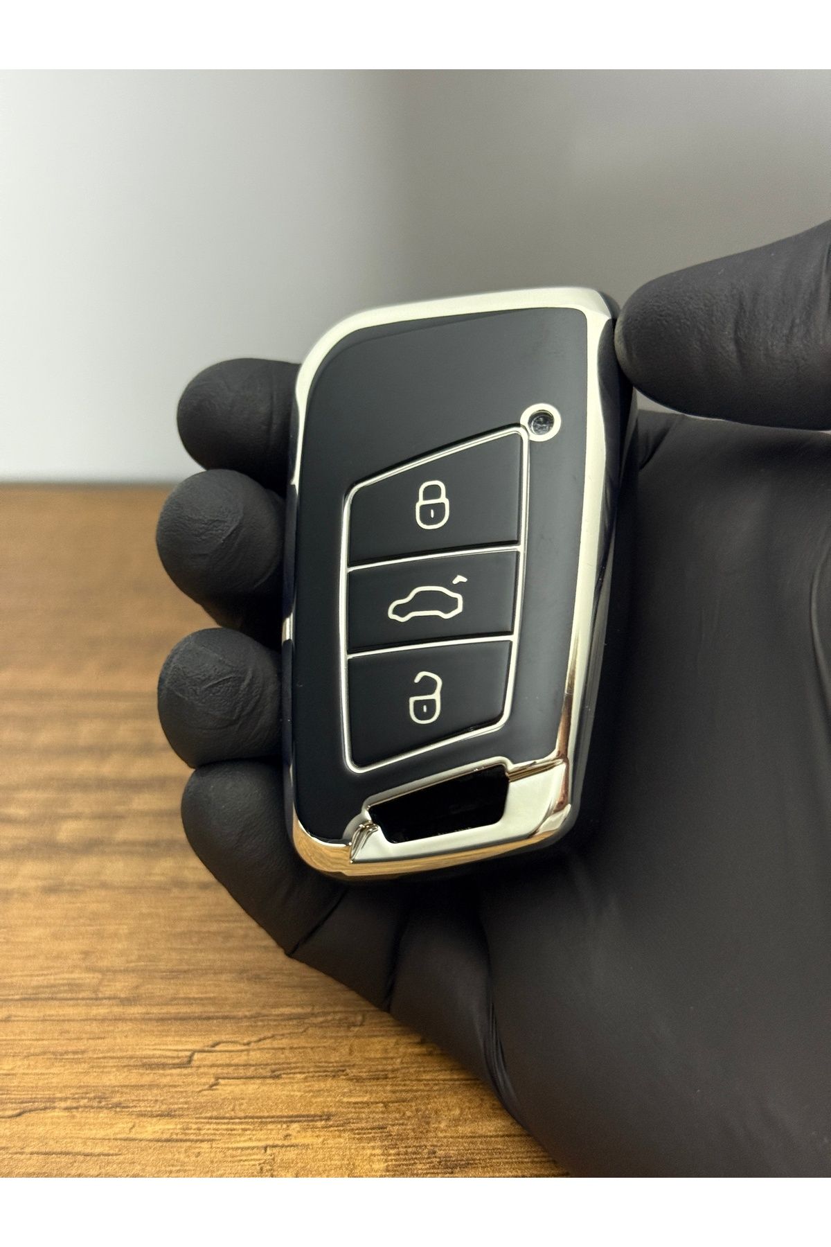 Mavi Keys Volkswagen Passat Skoda Oktavia Superb Seat Smart 3 Düğmeli Silikon Anahtar Koruma Kılıf Siyah Gümüş