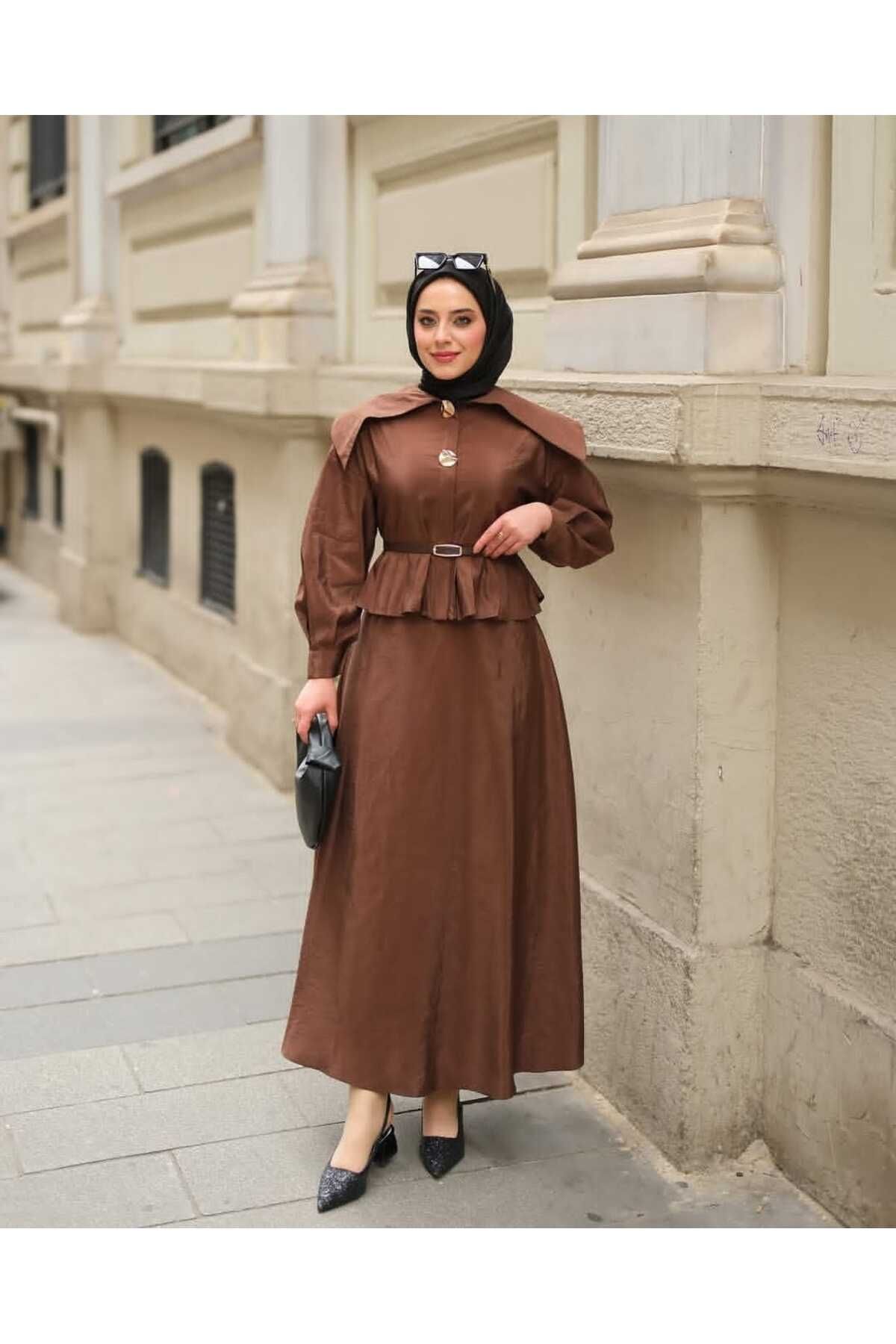 MODA VEDAT KADIN DÜĞME DETAYLI SOVA ETEKLİ TAKIM -0850