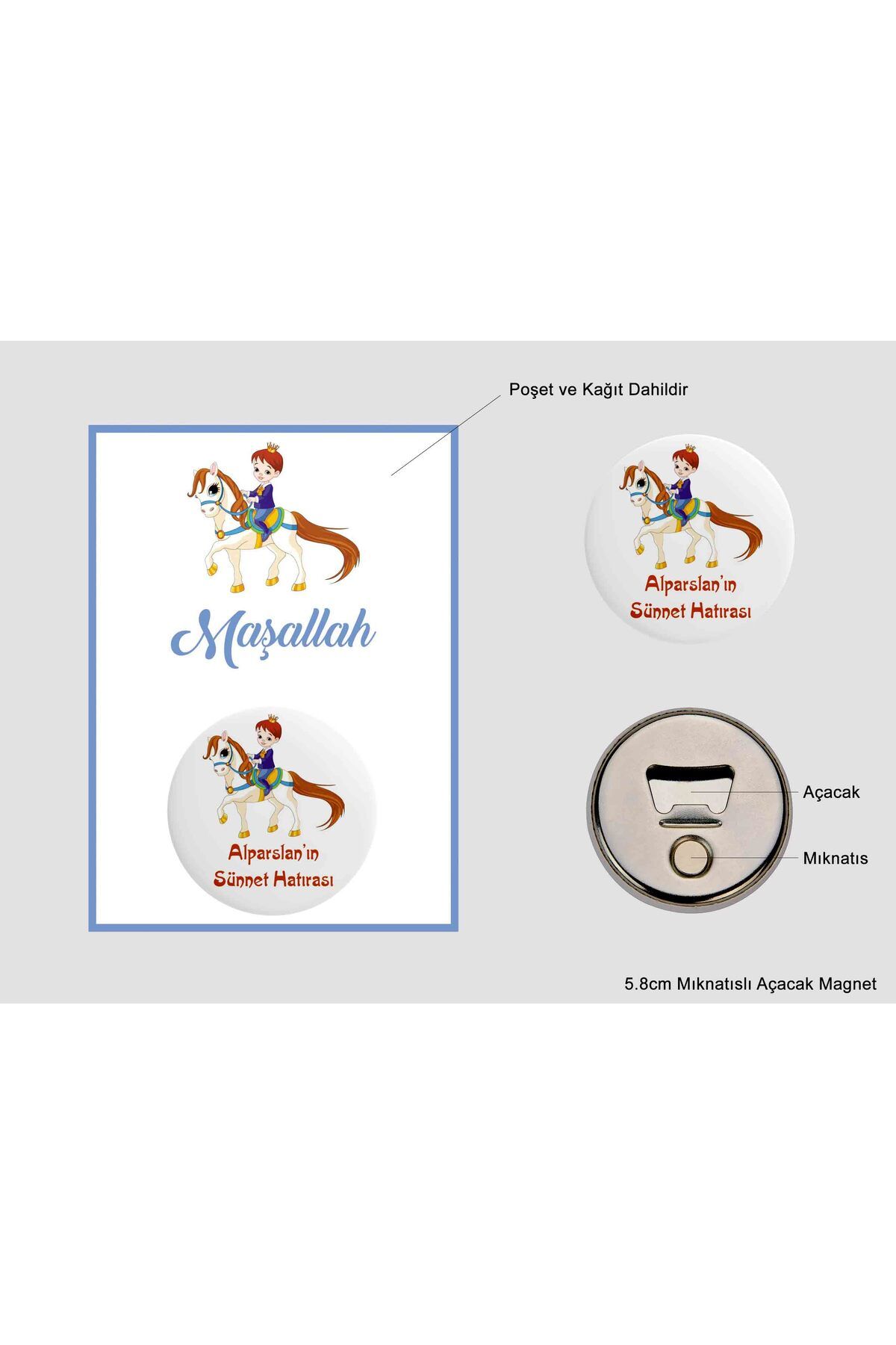 Ste Desing Kişiye Özel Metal Açacak Magnet Sünnet Magnet At Bebek Açacak Magnet Yeni Doğan Magnet 10 Adet