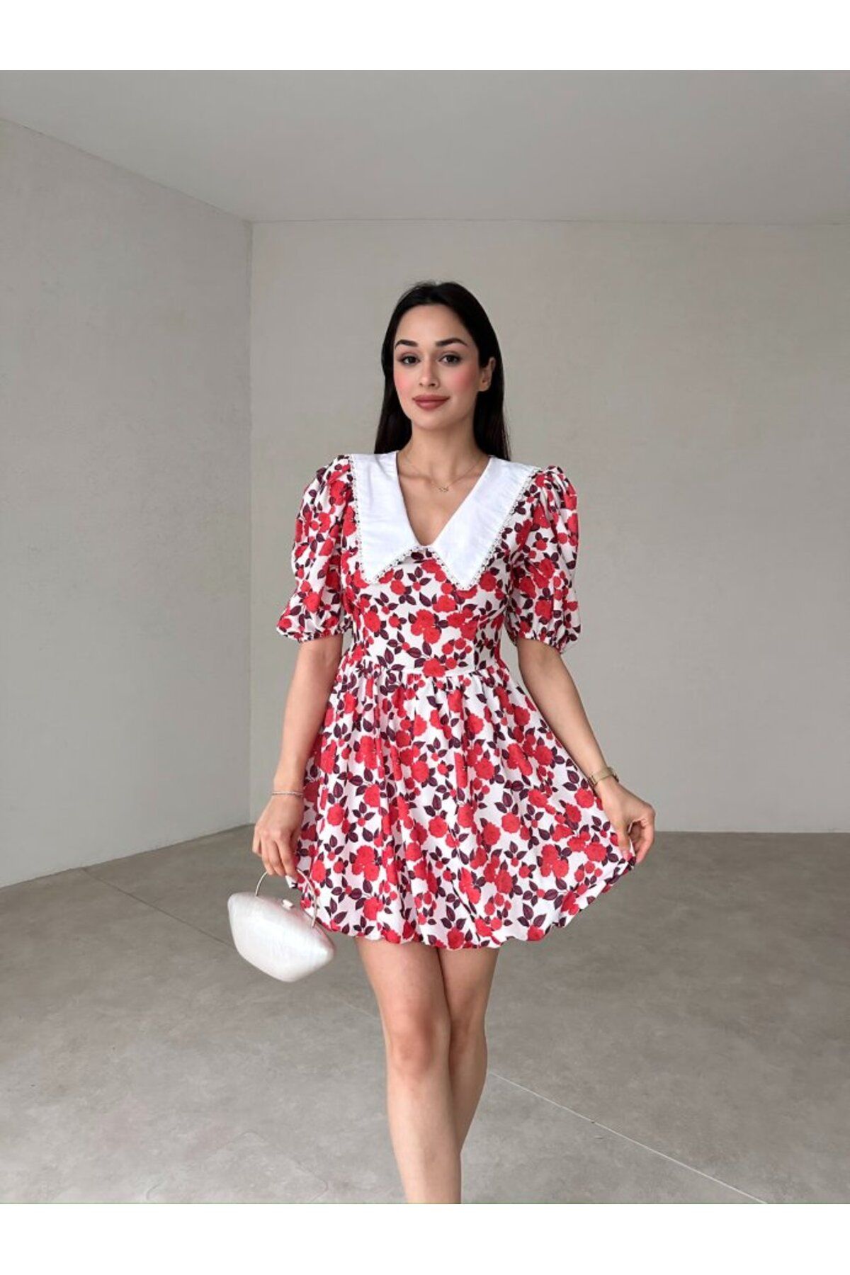 MEECY Çiçek Desenli Bebe Yaka LILIUM Poplin Elbise