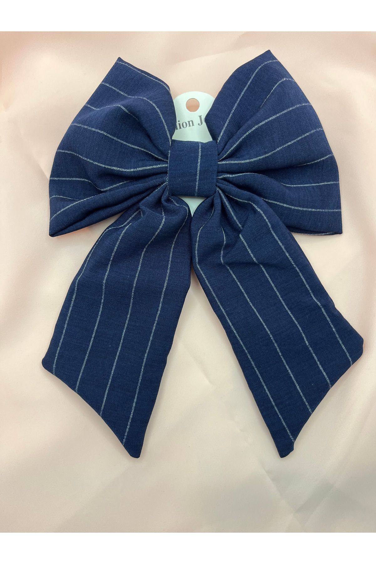 MOJO ACCESSORIES Lacivert Beyaz Çizgili Pamuklu Kumaş Fiyonk Toka