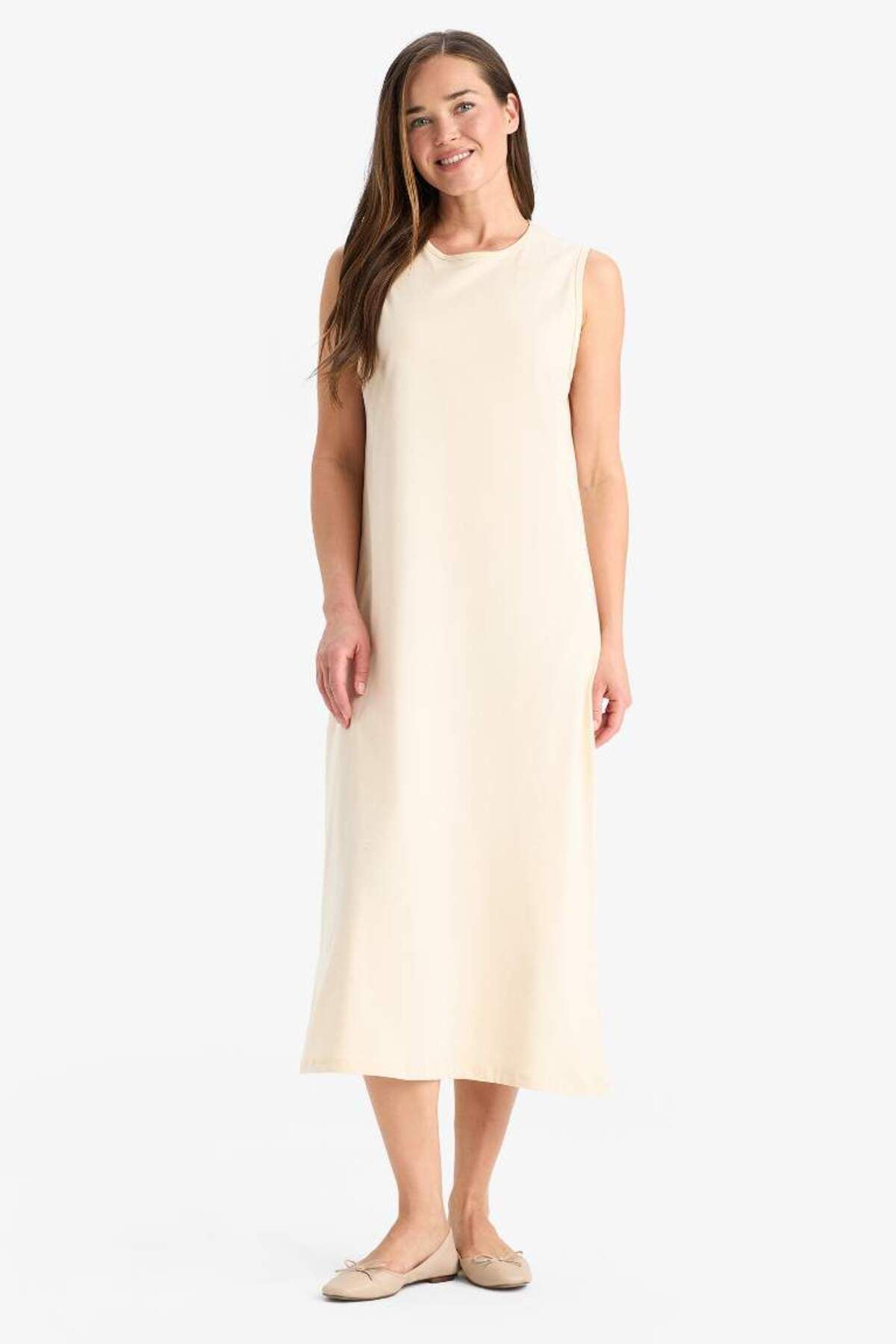 DeFacto-Regular Fit Rundhalsausschnitt Basic Plain gekämmte ärmellose Midi-Kleid C9686ax25sm 2