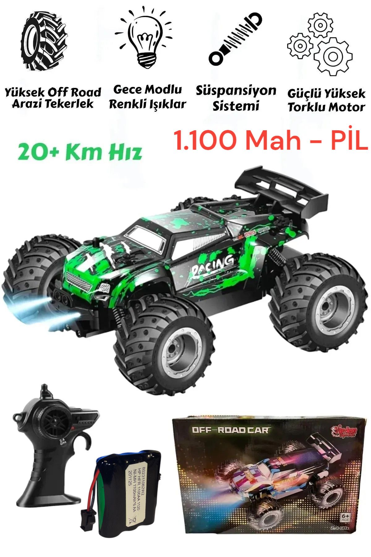 Pshoplay TurboBeast 1100 – Şarjlı RC Off-Road Araba | 2.4G Kumanda, Yüksek Hız, 1100 mAh Güçlü Pil