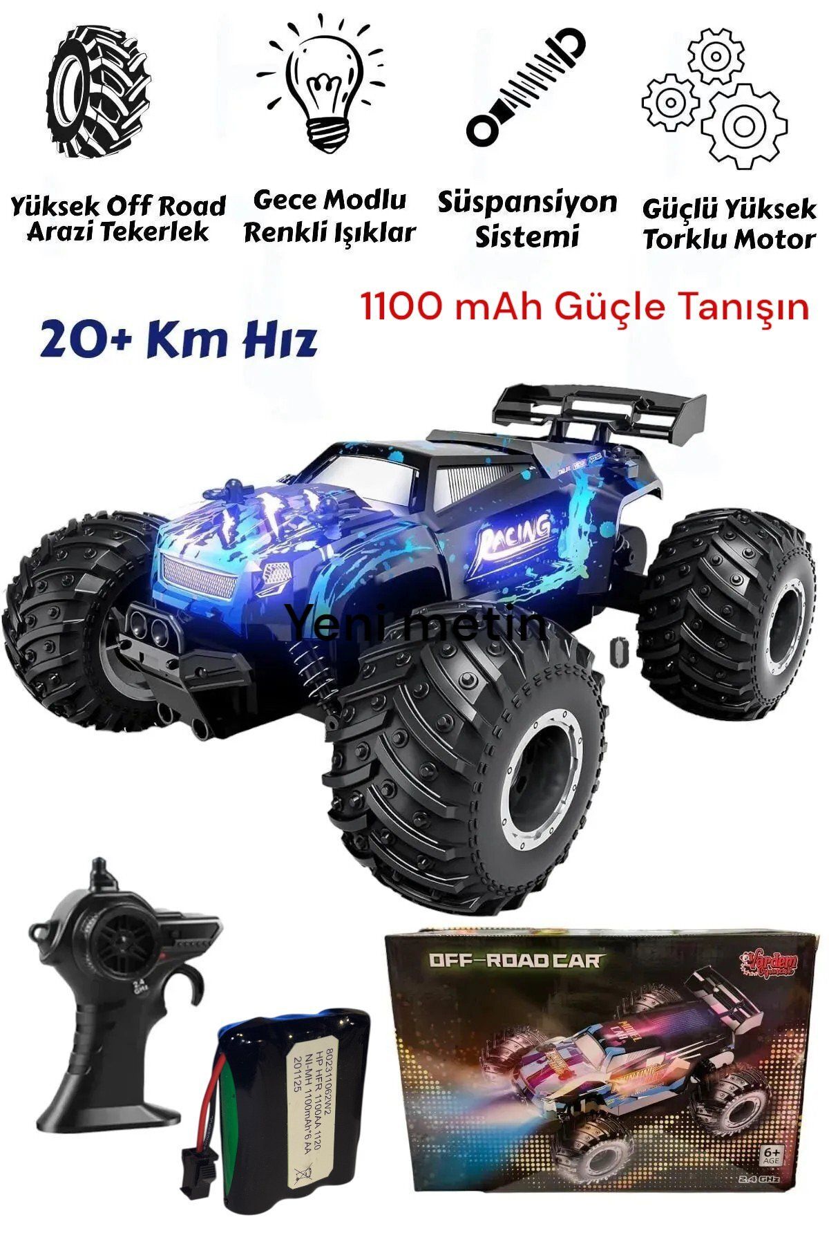 Pshoplay TurboBeast 1100 – Şarjlı RC Off-Road Araba | 2.4G Kumanda, Yüksek Hız, 1100 mAh Güçlü Pil Mavi