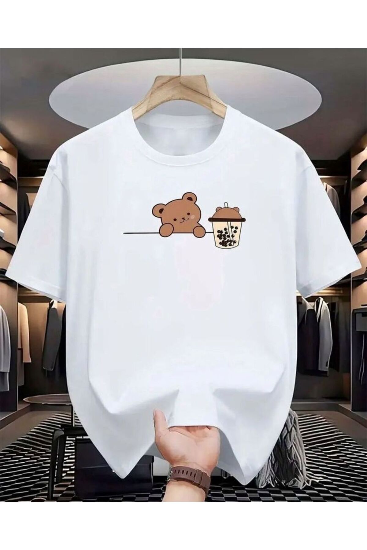 khufu Oversize Beyaz Renkli AYICIK Baskılı Rahat Kesim T-shirt Ünisex