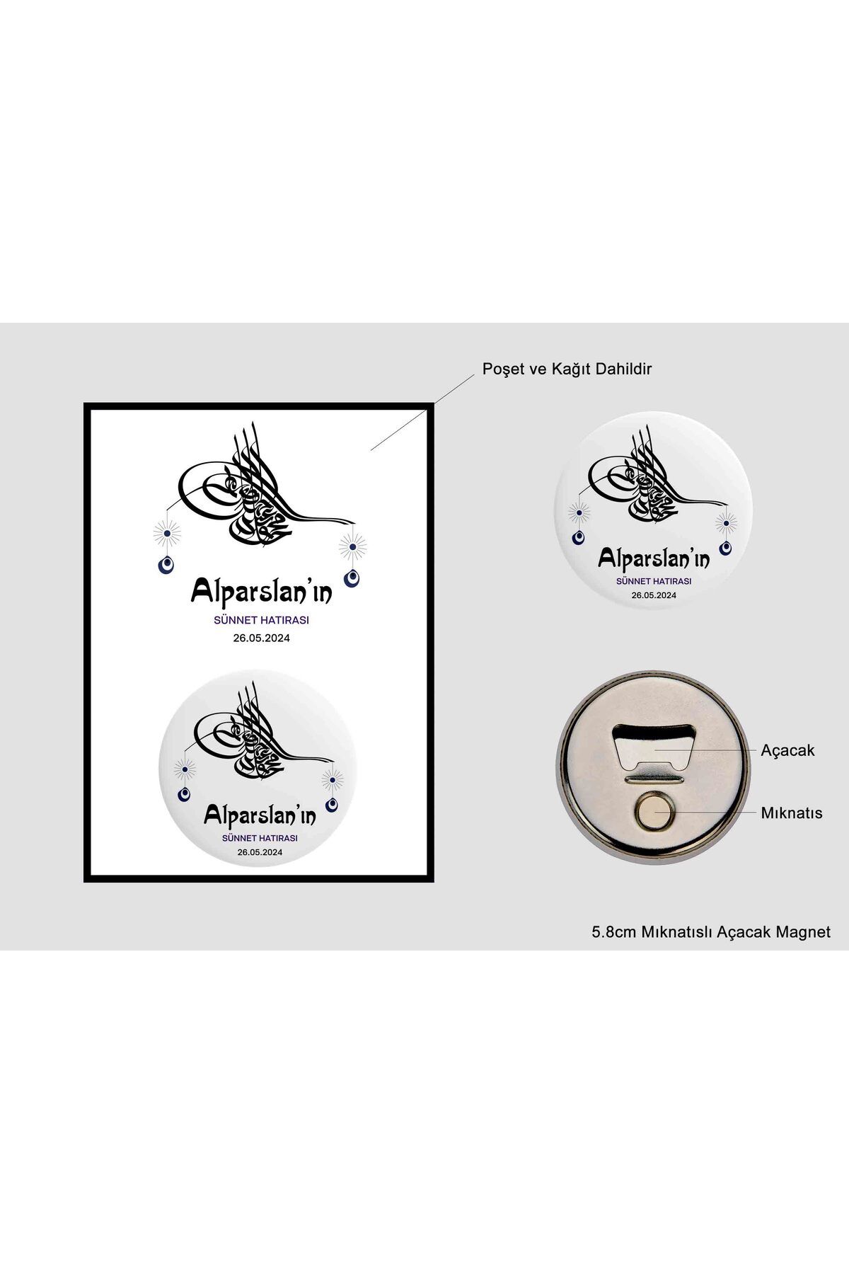 Ste Desing Kişiye Özel Metal Açacak Magnet Sünnet Magnet Tuğra Bebek Açacak Magnet Yeni Doğan Magnet 10 Adet