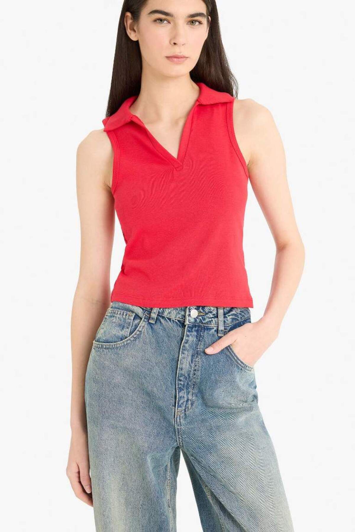 DeFacto Yeni Sezon Slim Fit Dar Kesim Polo Yaka Ribana Atlet