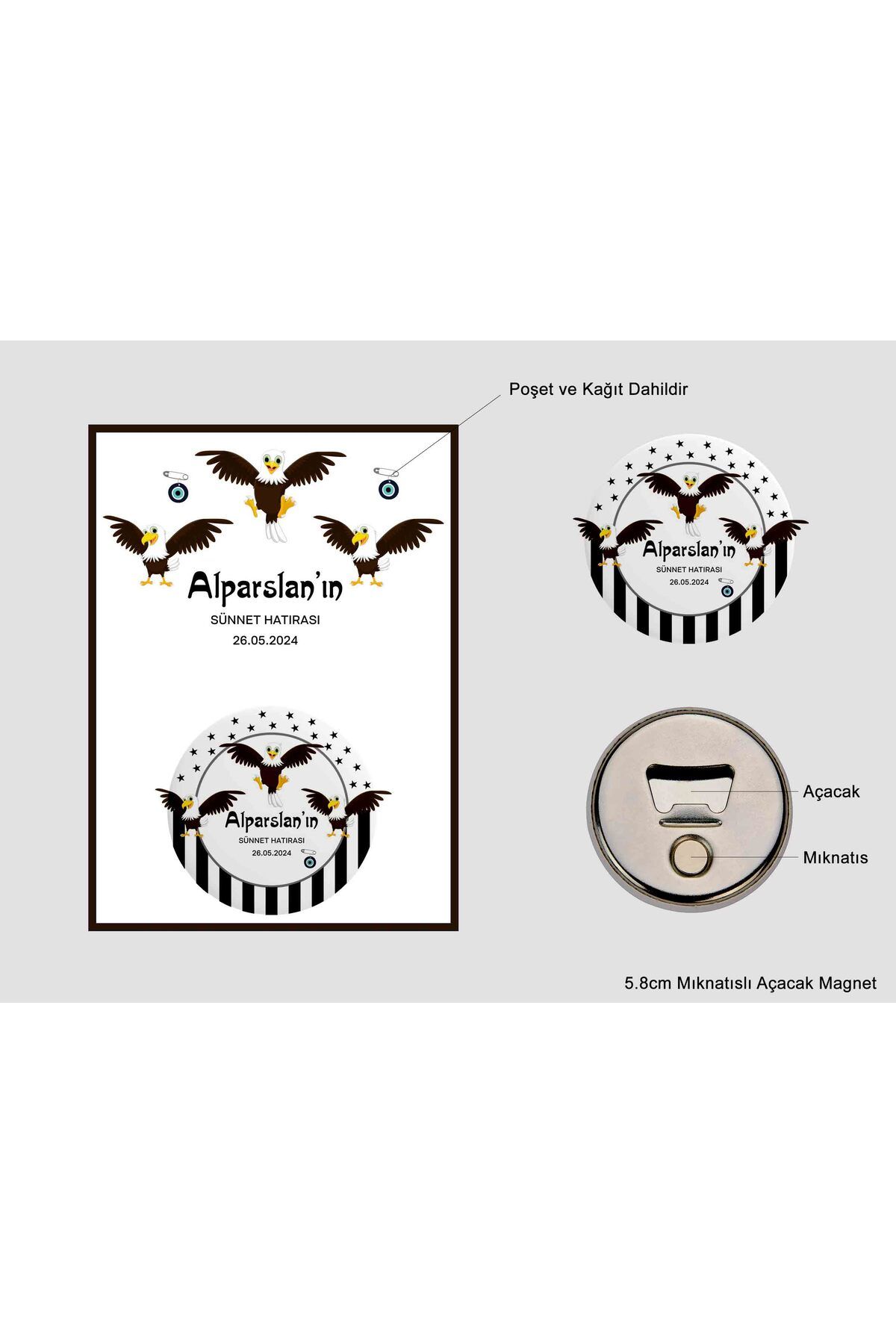 Ste Desing Kişiye Özel Metal Açacak Magnet Sünnet Magnet Kartal Bebek Açacak Magnet Yeni Doğan Magnet 10 Adet