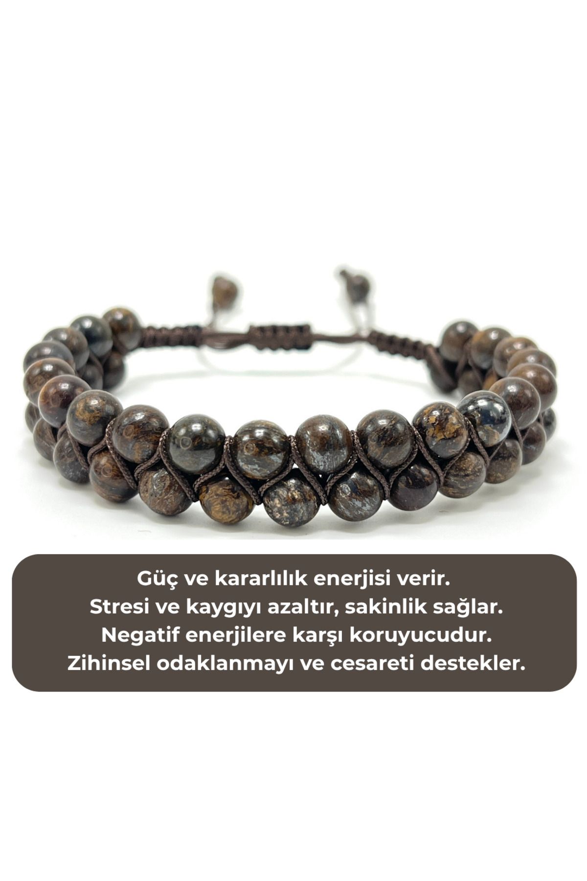 YILDIZ DOĞAL TAŞ SERTİFİKALI Bronzit 6mm Çift Sıra Doğal Taş Makrome Bileklik Ayarlanabilir Ölçü