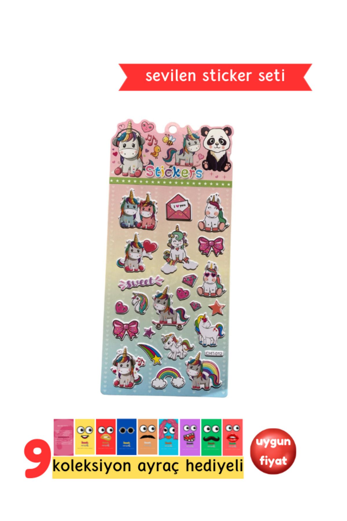 Pembe Pasaj Unicorn Sticker - Kız Çocuklar İçin Kabartmalı Sticker Etiket
