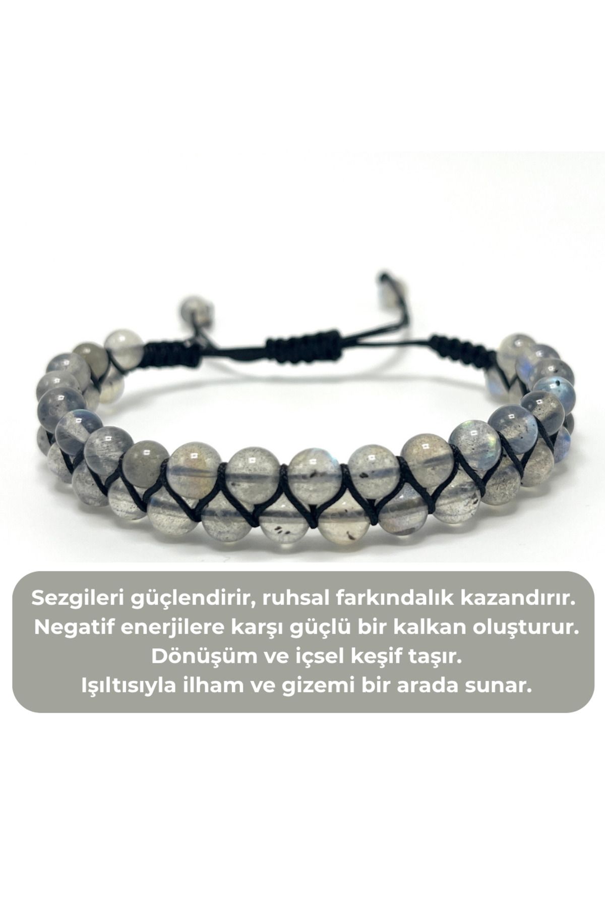 YILDIZ DOĞAL TAŞ SERTİFİKALI Labrodorit Doğal Taş 6mm Çift Sıra Doğal Taş Makrome Bileklik Ayarlanabilir Ölçü