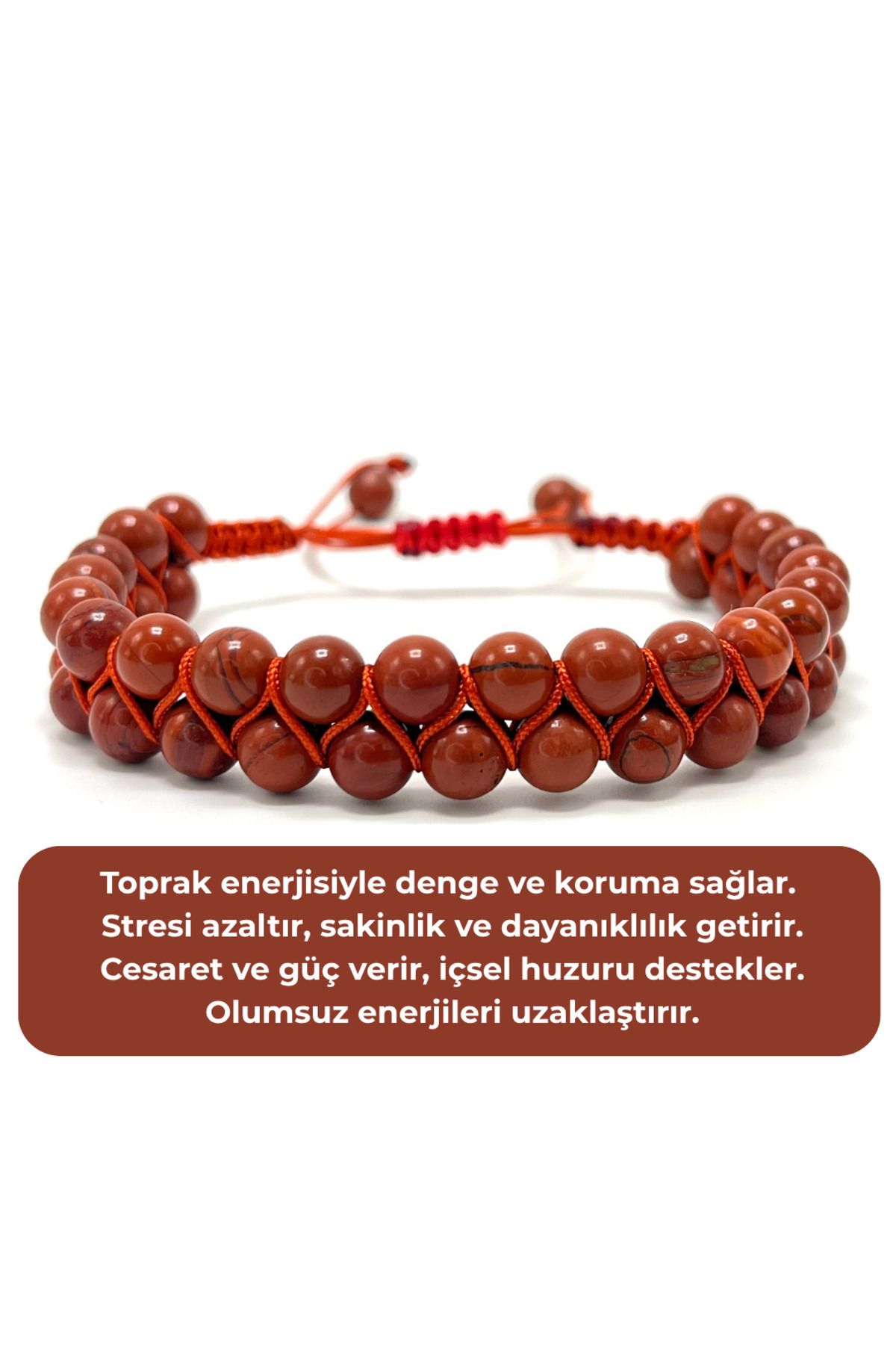 YILDIZ DOĞAL TAŞ SERTİFİKALI Kırmızı Jasper Çift Sıra Doğal Taş Makrome Bileklik Ayarlanabilir Ölçü