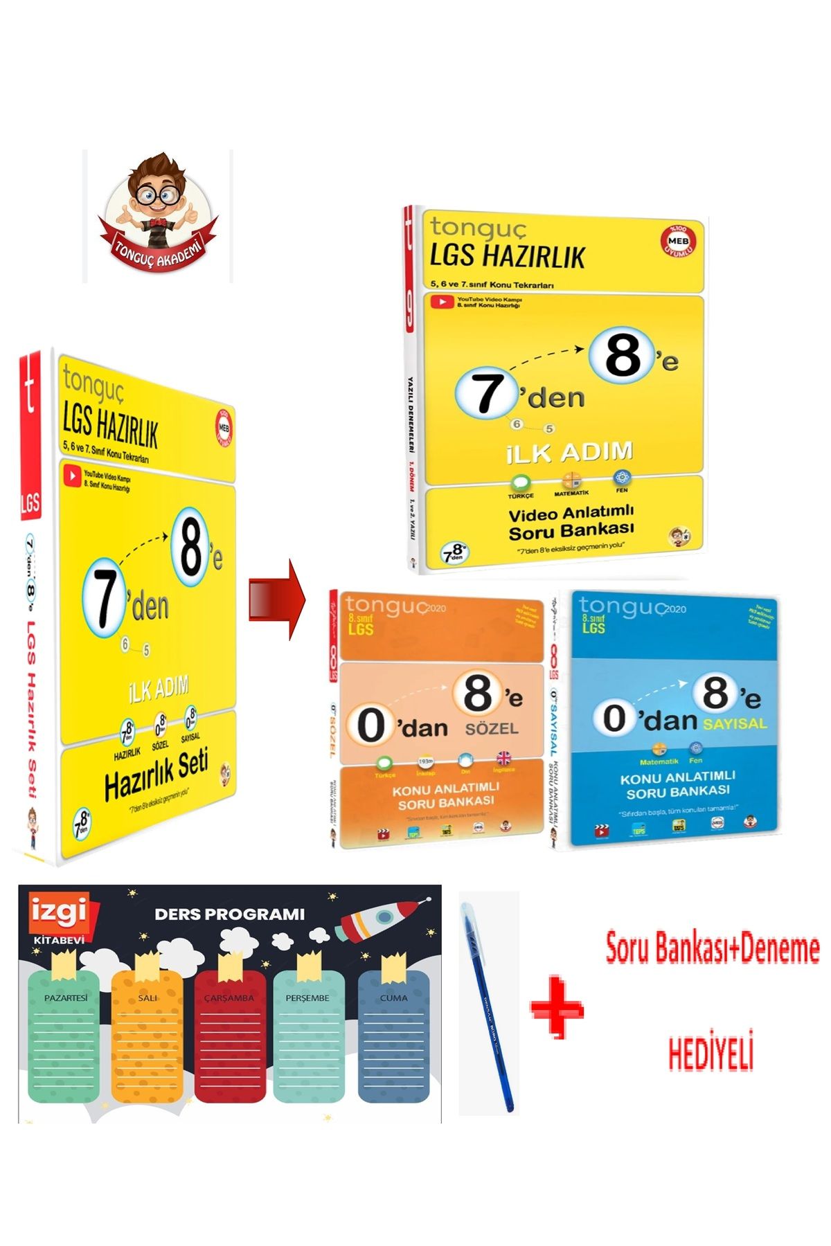 Tonguç Yayınları 7 Den 8 E Hazırlık Yaz Tatili Tekrar Seti - 0 Dan 8 E Hazırlık Tüm Dersler Set 3 Kitap+BOL HEDİYELİ